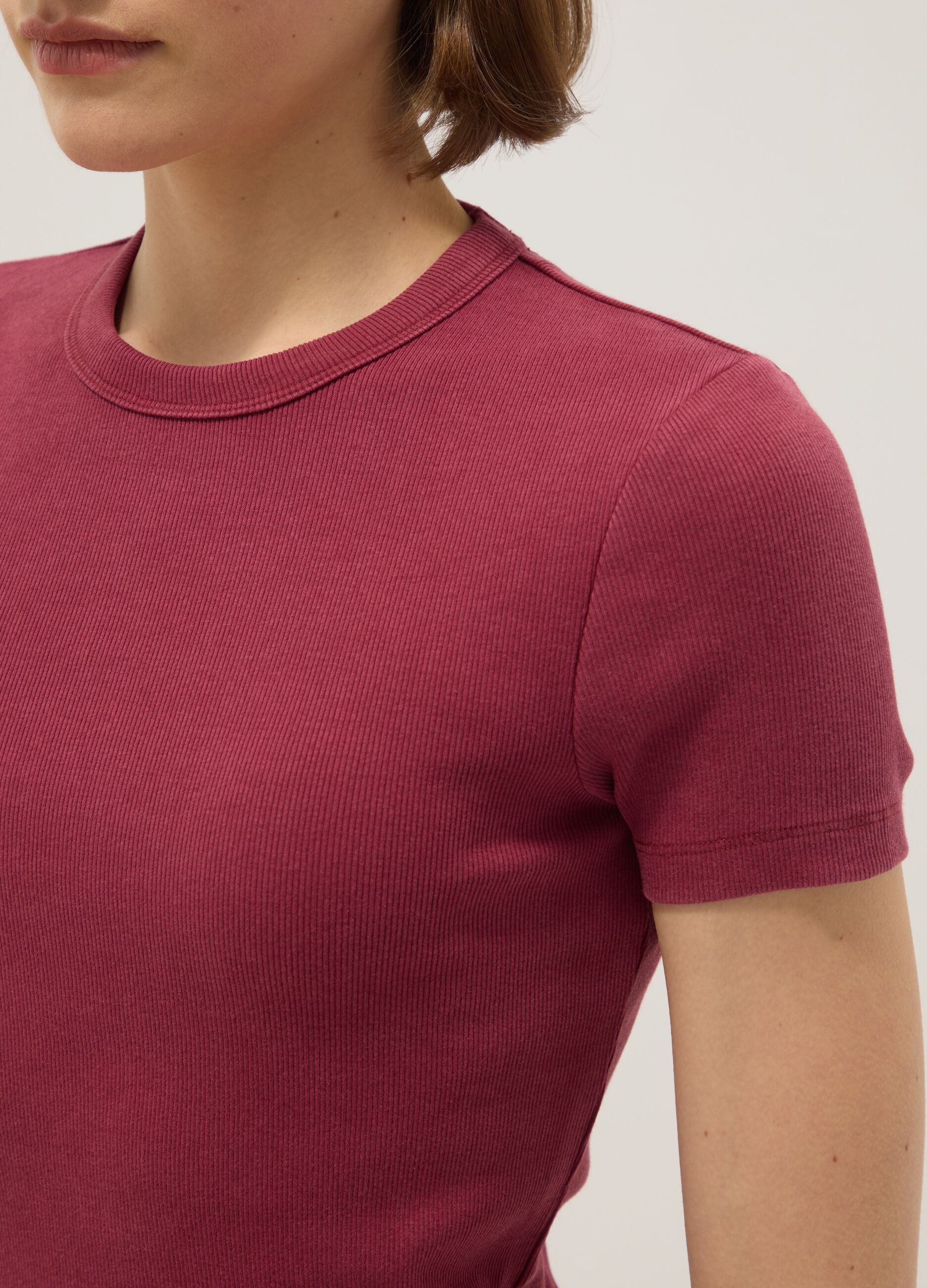 Red stretch cotton crew-neck t-shirt slim fit