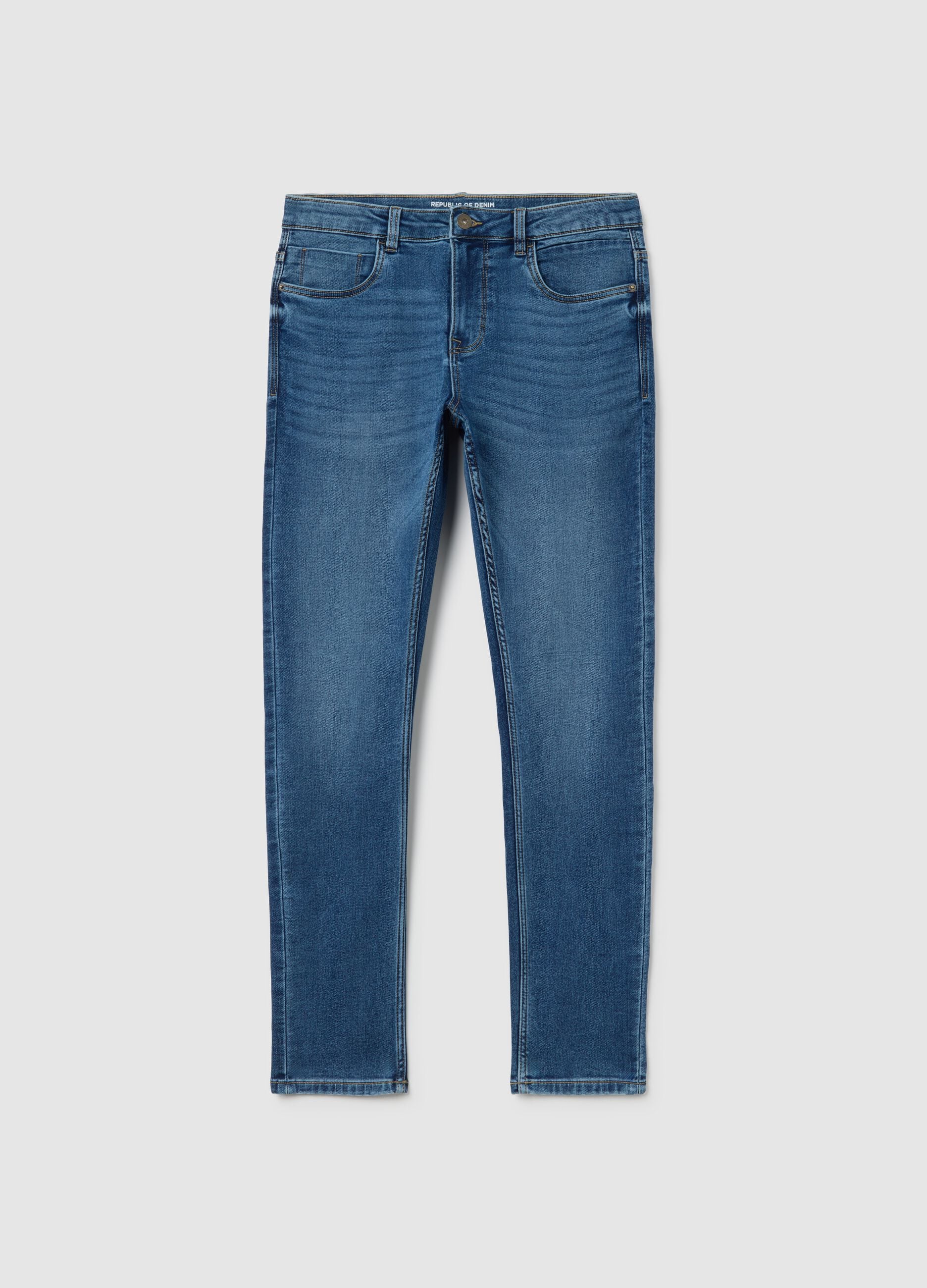 Blue denim skinny fit cotton blend jeans