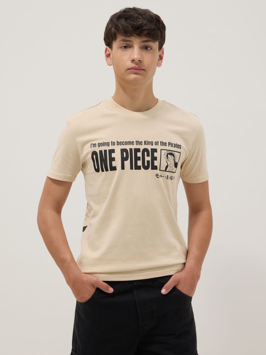 Beige pure cotton short-sleeve T-shirt_0