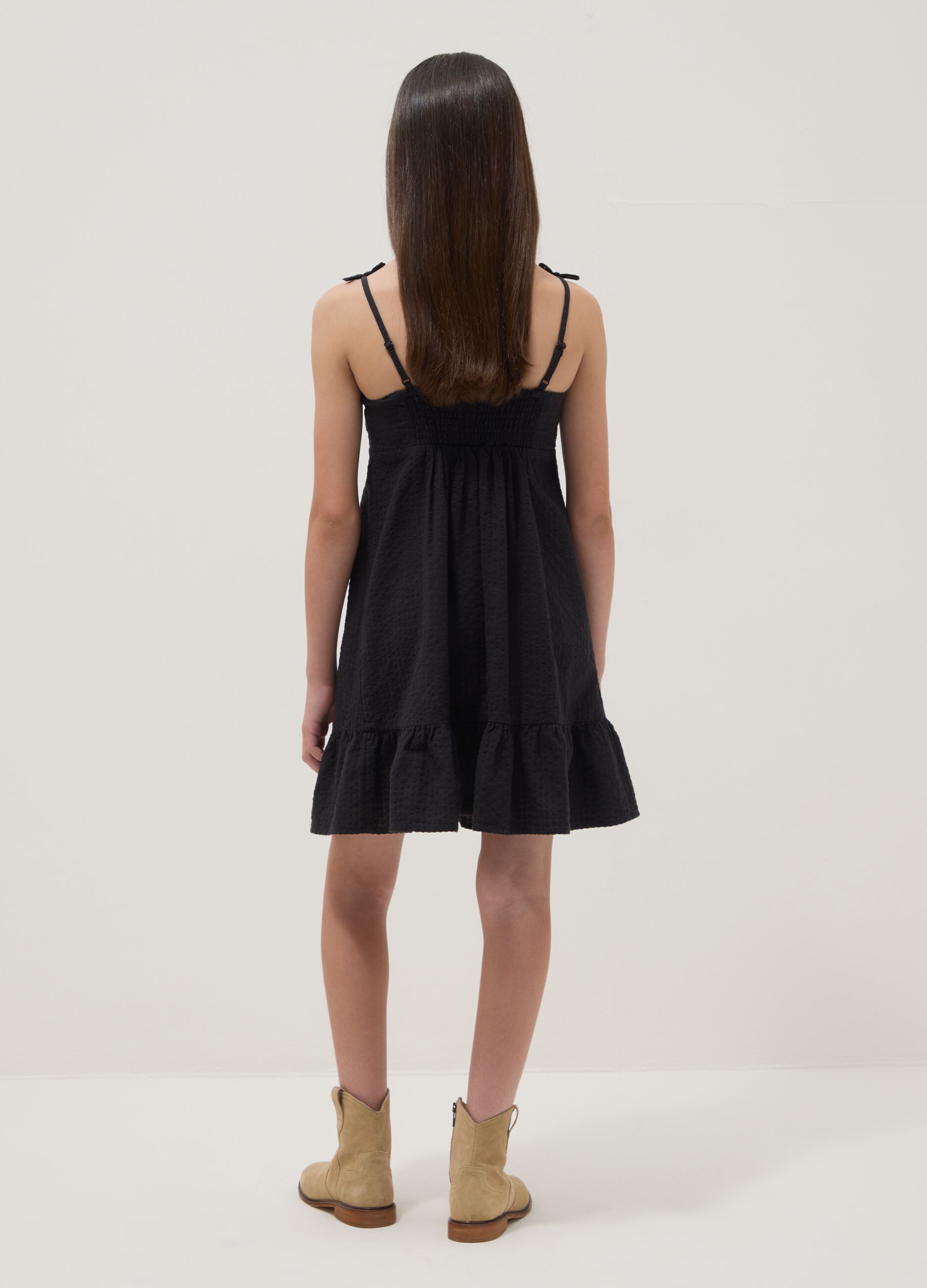 Black pure cotton dress with thin straps