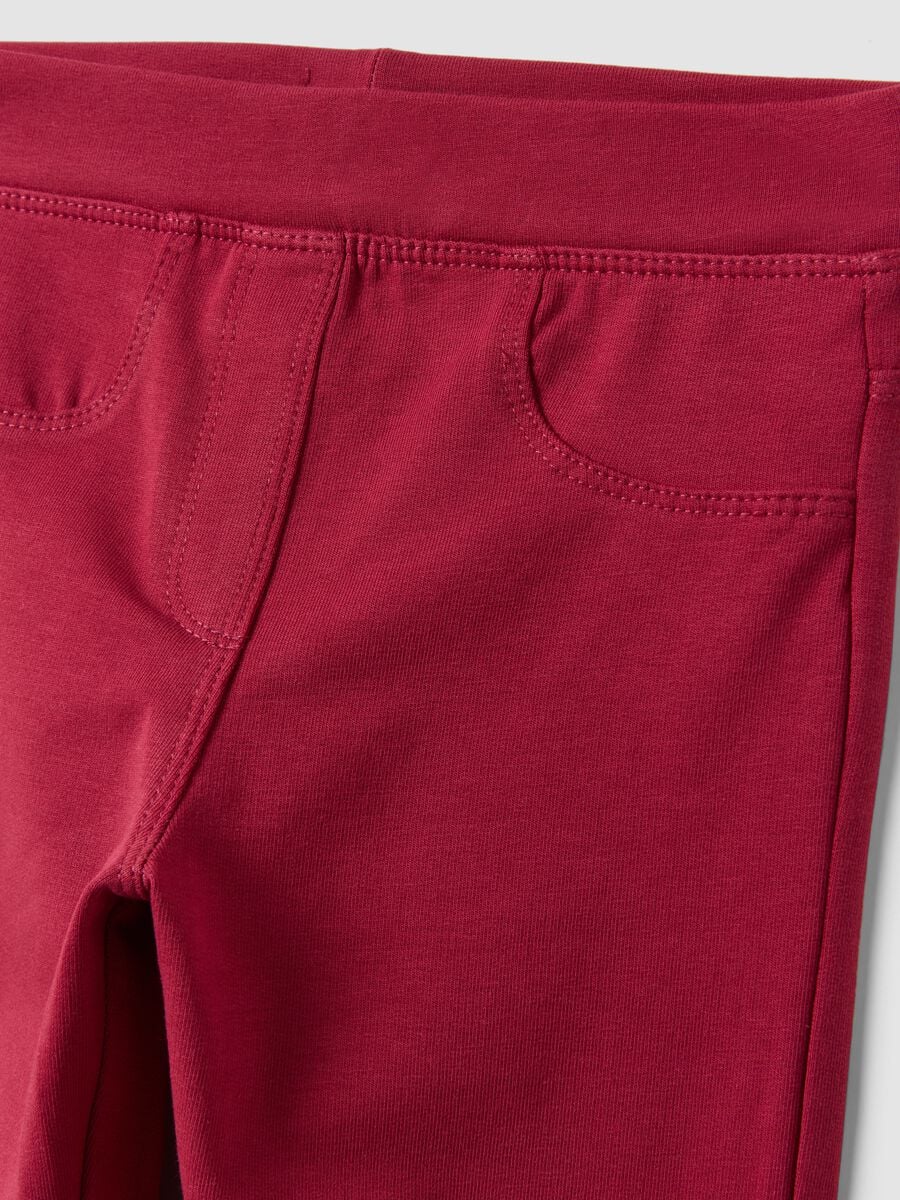 Red slim-fit organic stretch cotton treggings for girls_2
