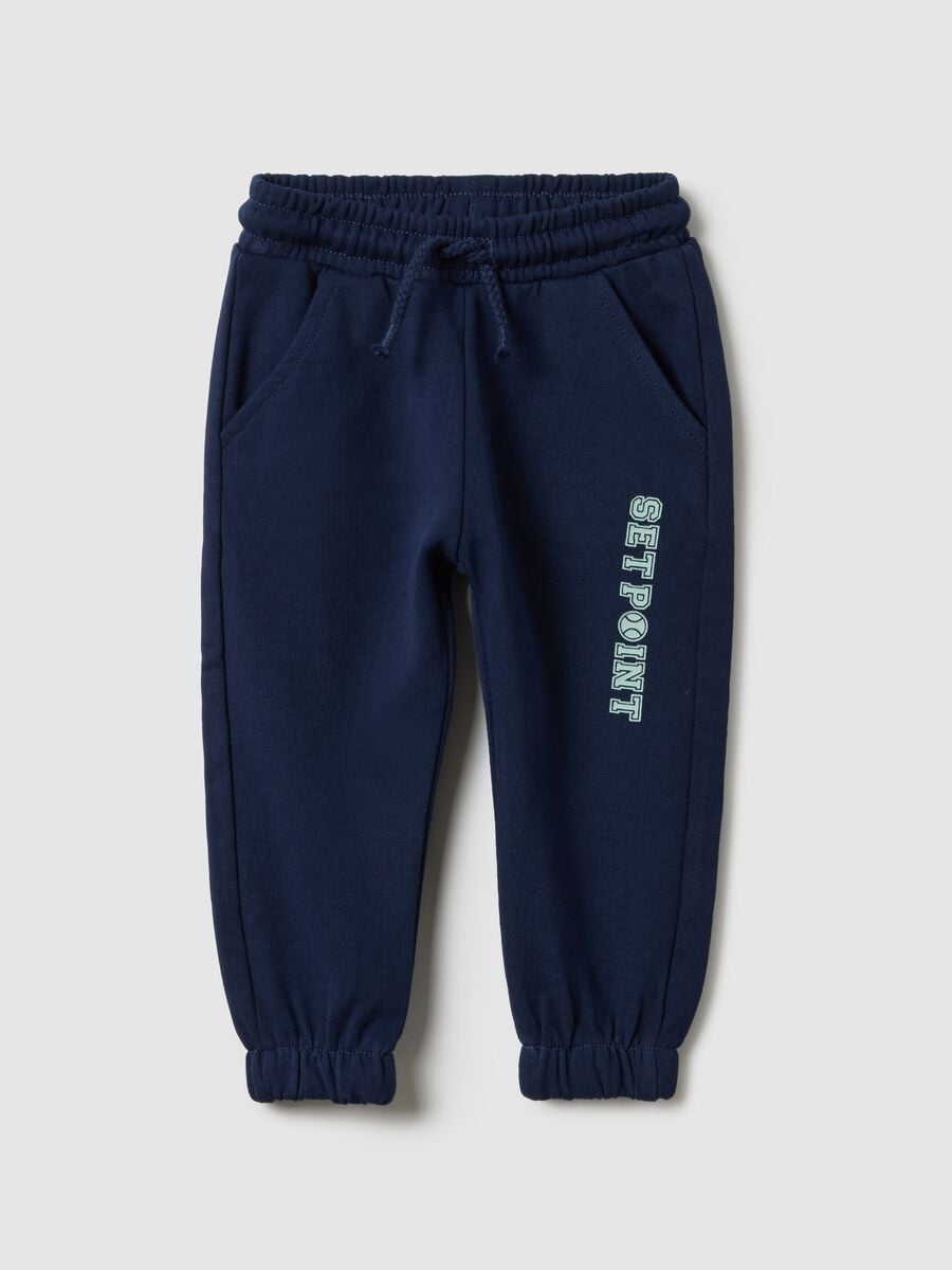 Children's regular fit blue pure cotton joggers with text_0