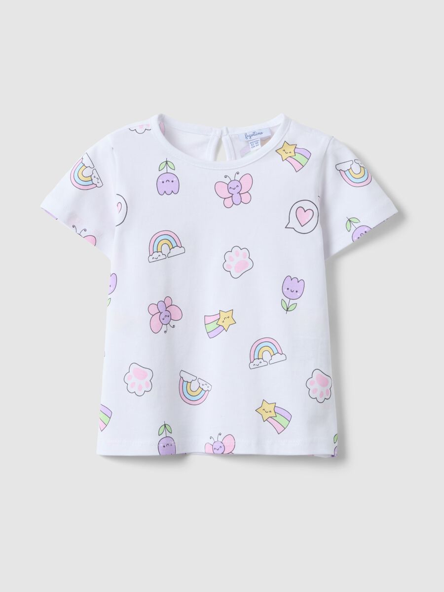 T-shirt in puro cotone bianca da bimba regular fit con disegni_0