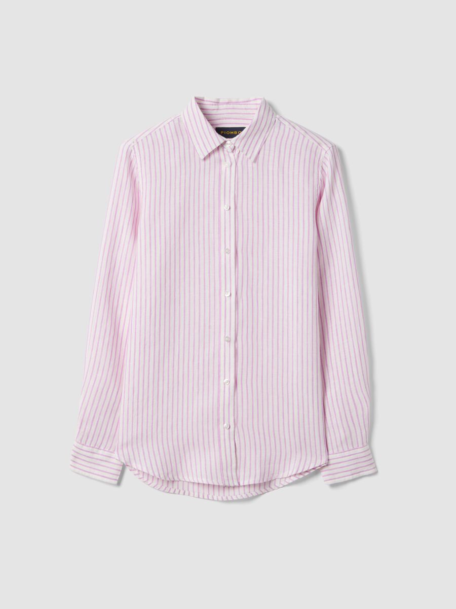 White and pink striped pure linen shirt, regular fit_4