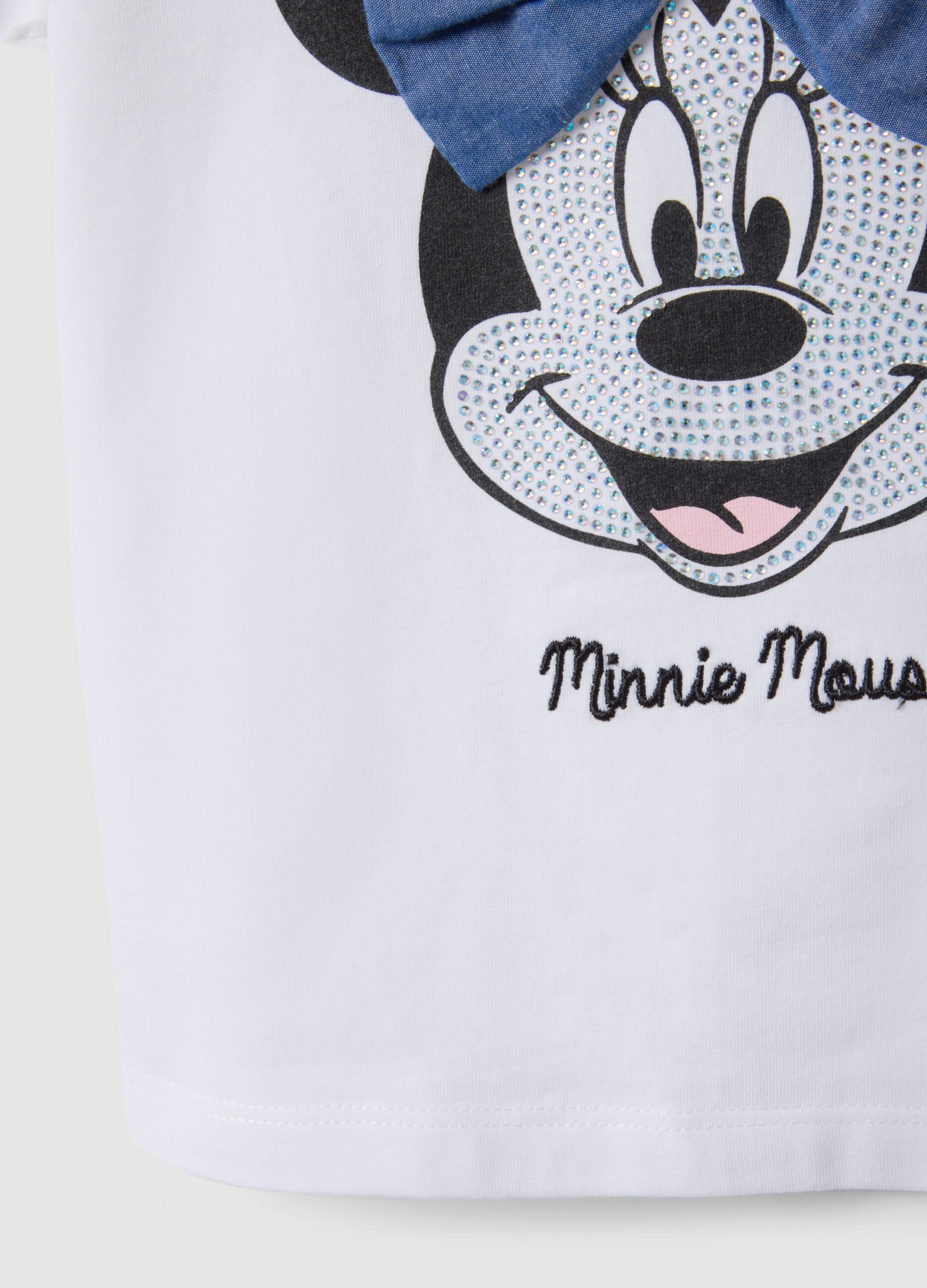White stretch cotton T-shirt with Minnie print for girls