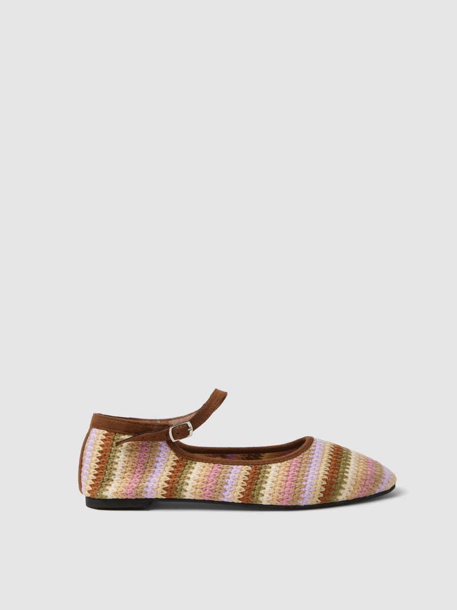 Multicolour striped ballet flats with ankle strap_0