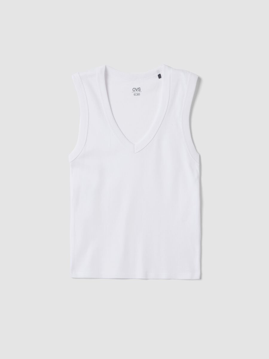White pure cotton V-neck regular fit tank top_4