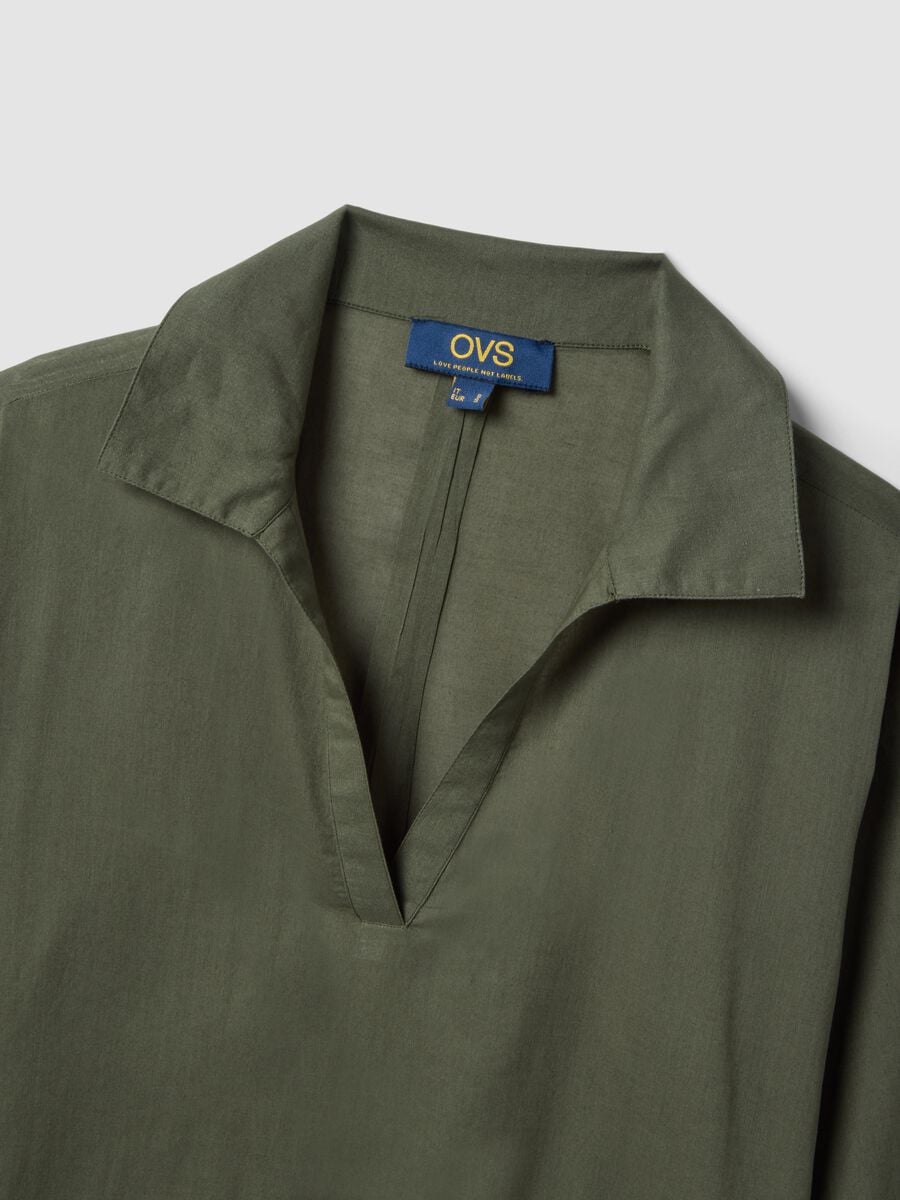 Green pure organic cotton kaftan with V-neck_5