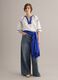 White pure cotton blouse with blue piping, regular fit_1
