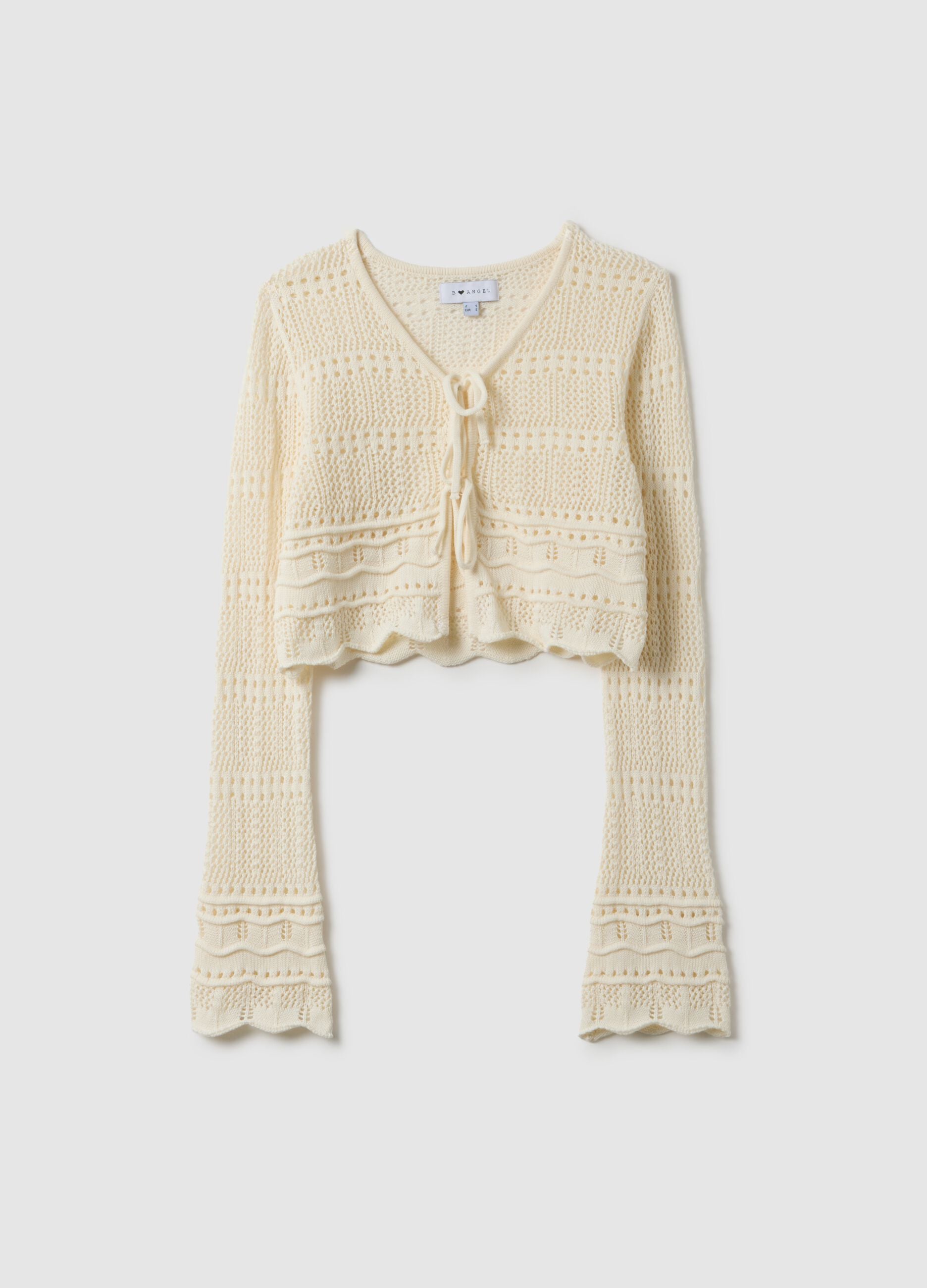 Pure white cotton knitted cardigan with deep V regular fit
