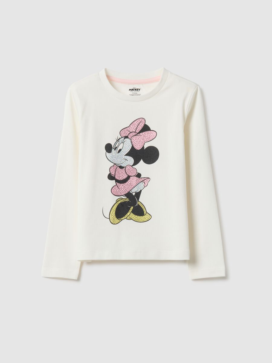 White stretchy cotton girls' regular fit t-shirt with Minnie_0