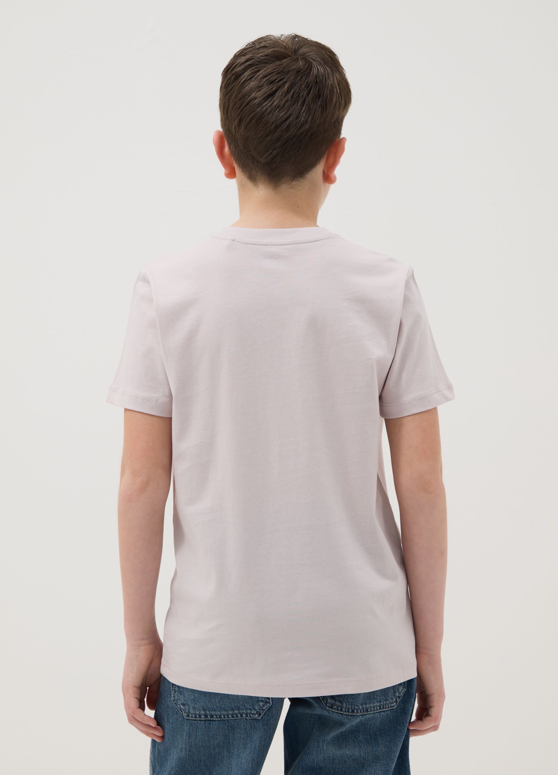 Boys' beige pure cotton T-shirt, regular fit with print