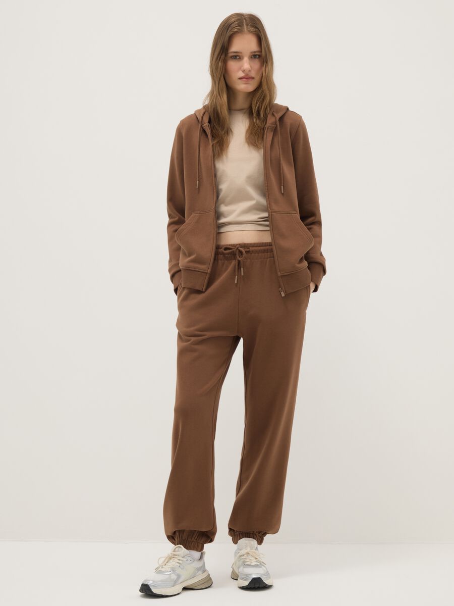 Brown Cotton Blend Regular Fit Jogger Trousers_1