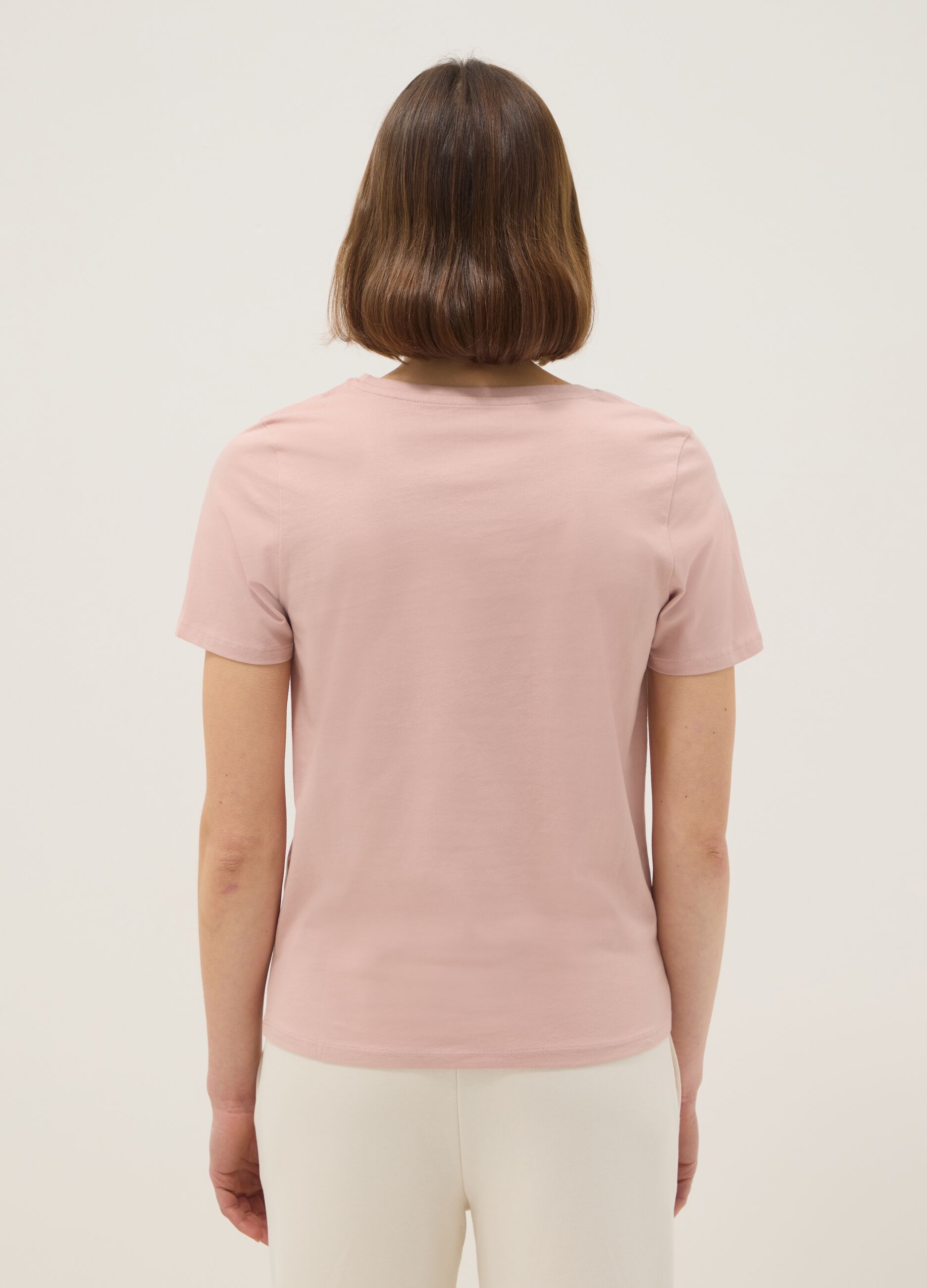 Pink pure cotton regular fit V-neck T-shirt
