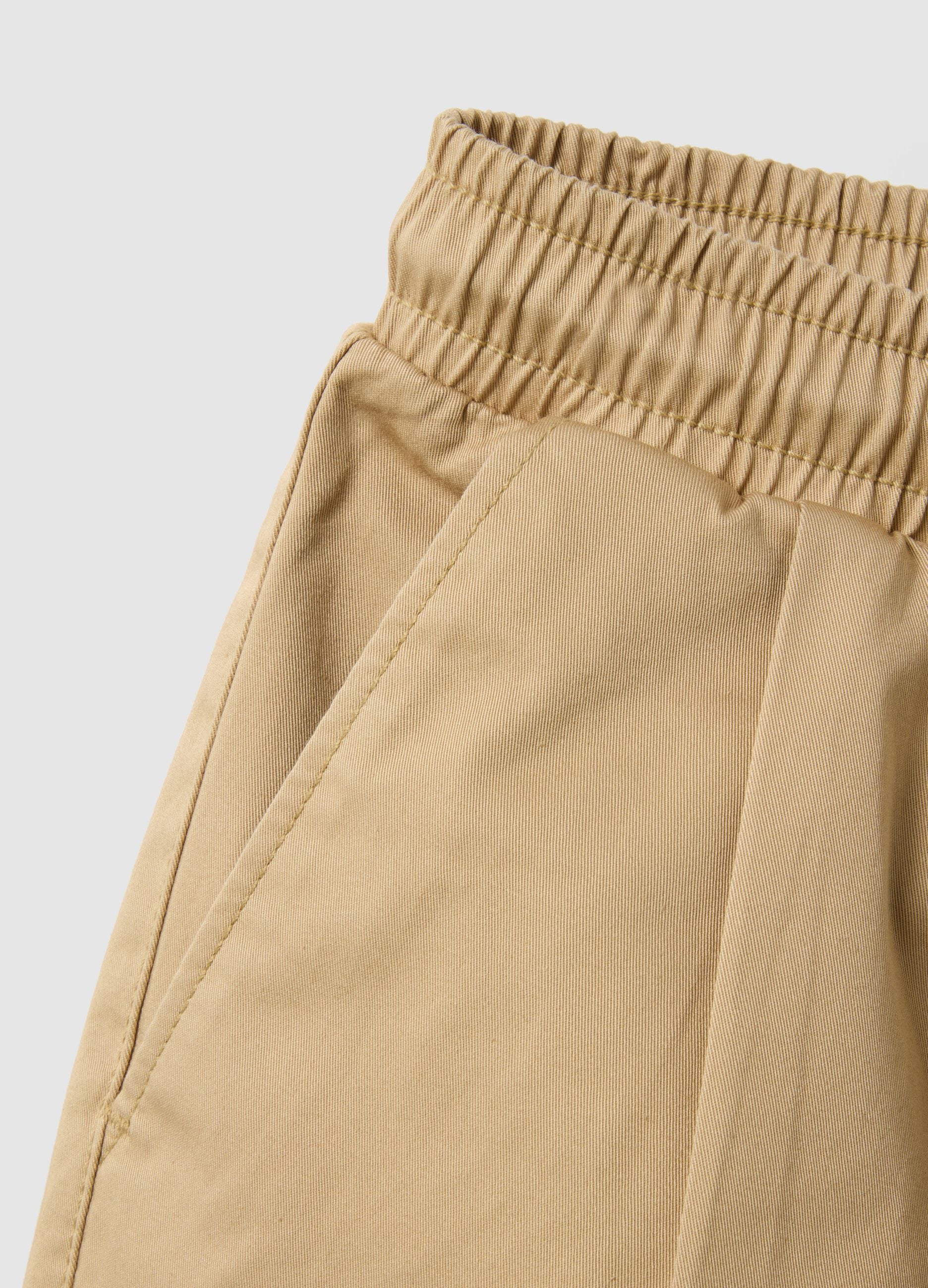 Beige Stretch Cotton Jogger Trousers for Kids