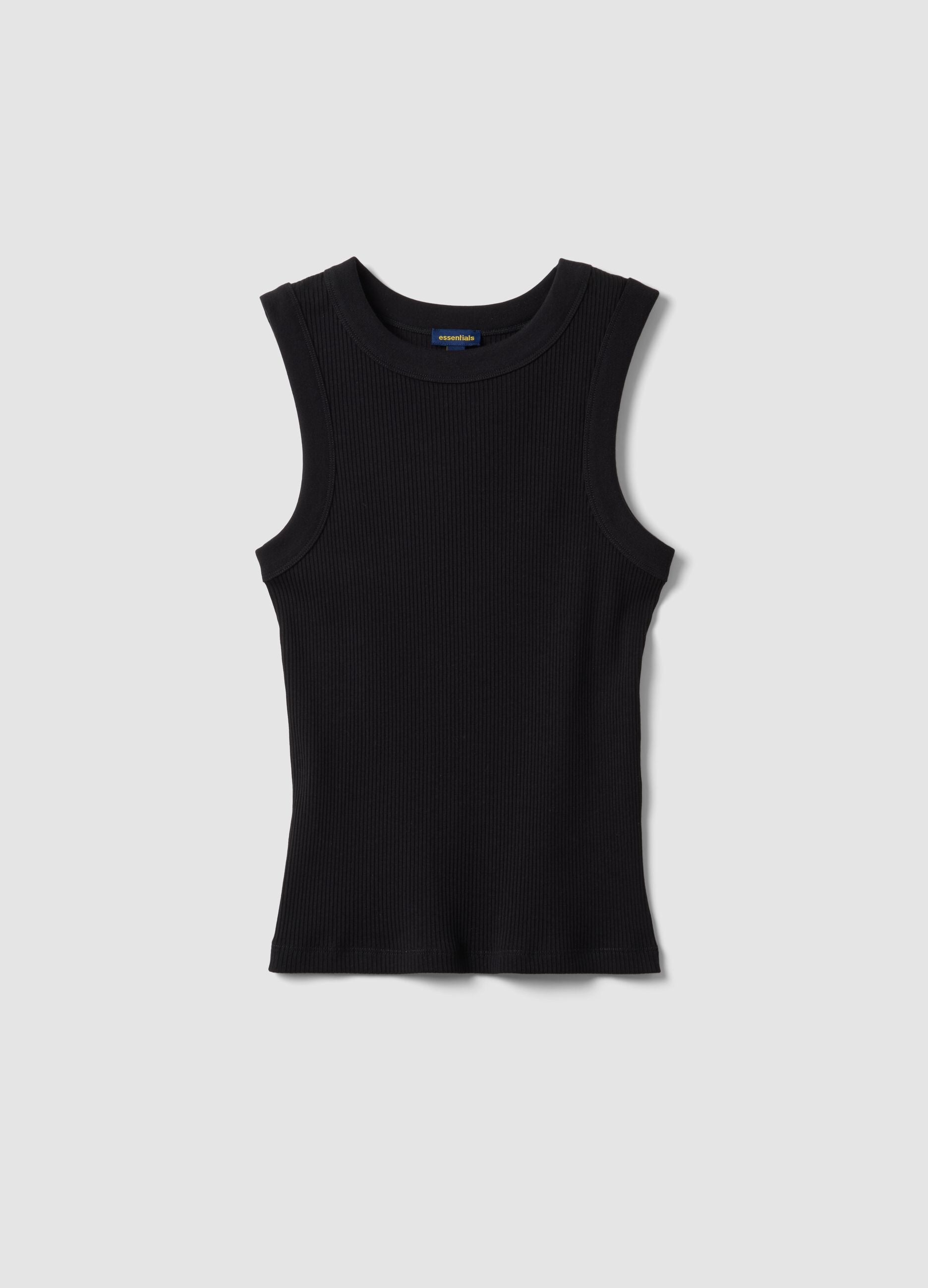 Black fitted ribbed stretch cotton tank top