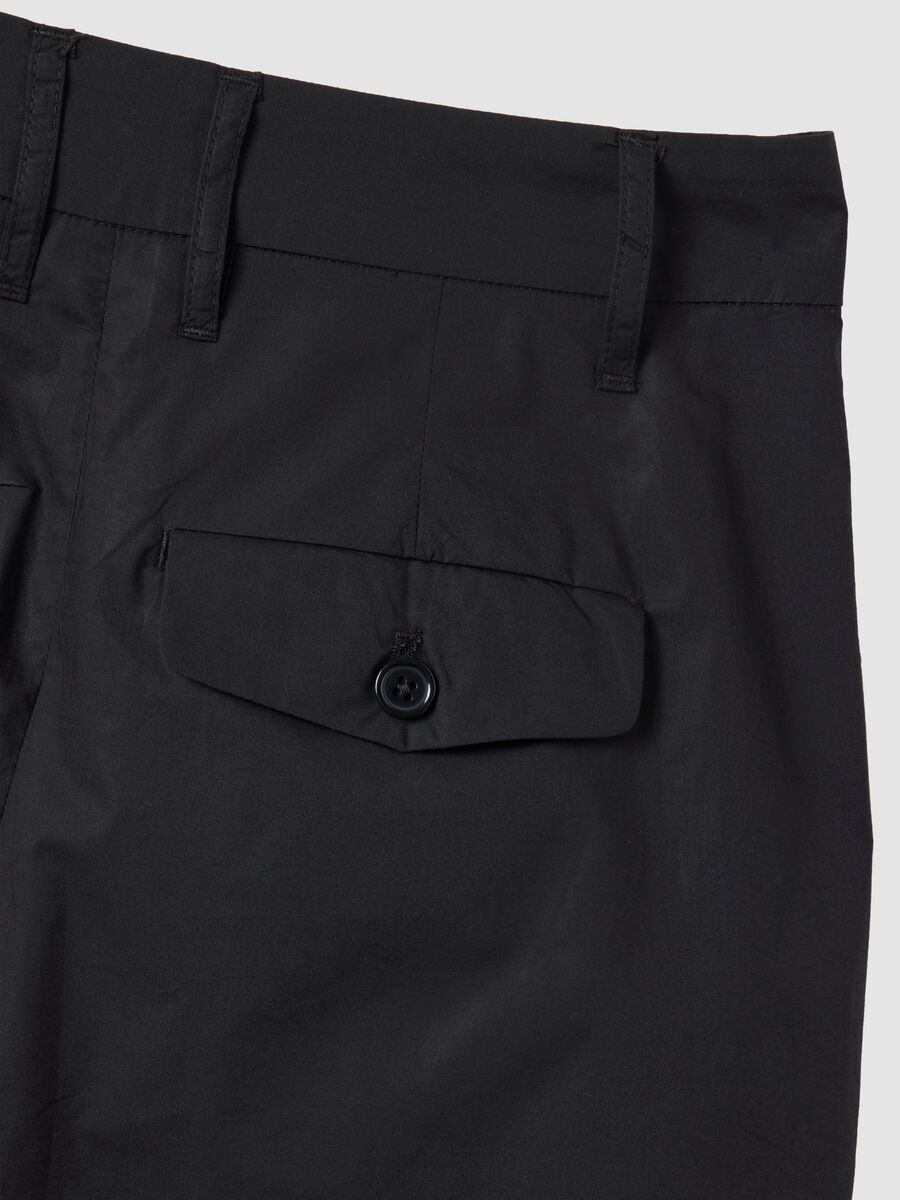 Black wide-leg pure cotton trousers_5