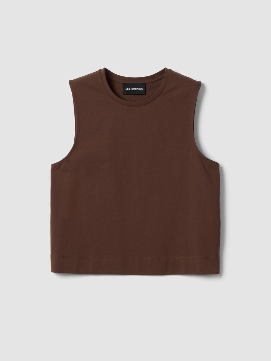 Tank top marrone in misto cotone regular fit_4