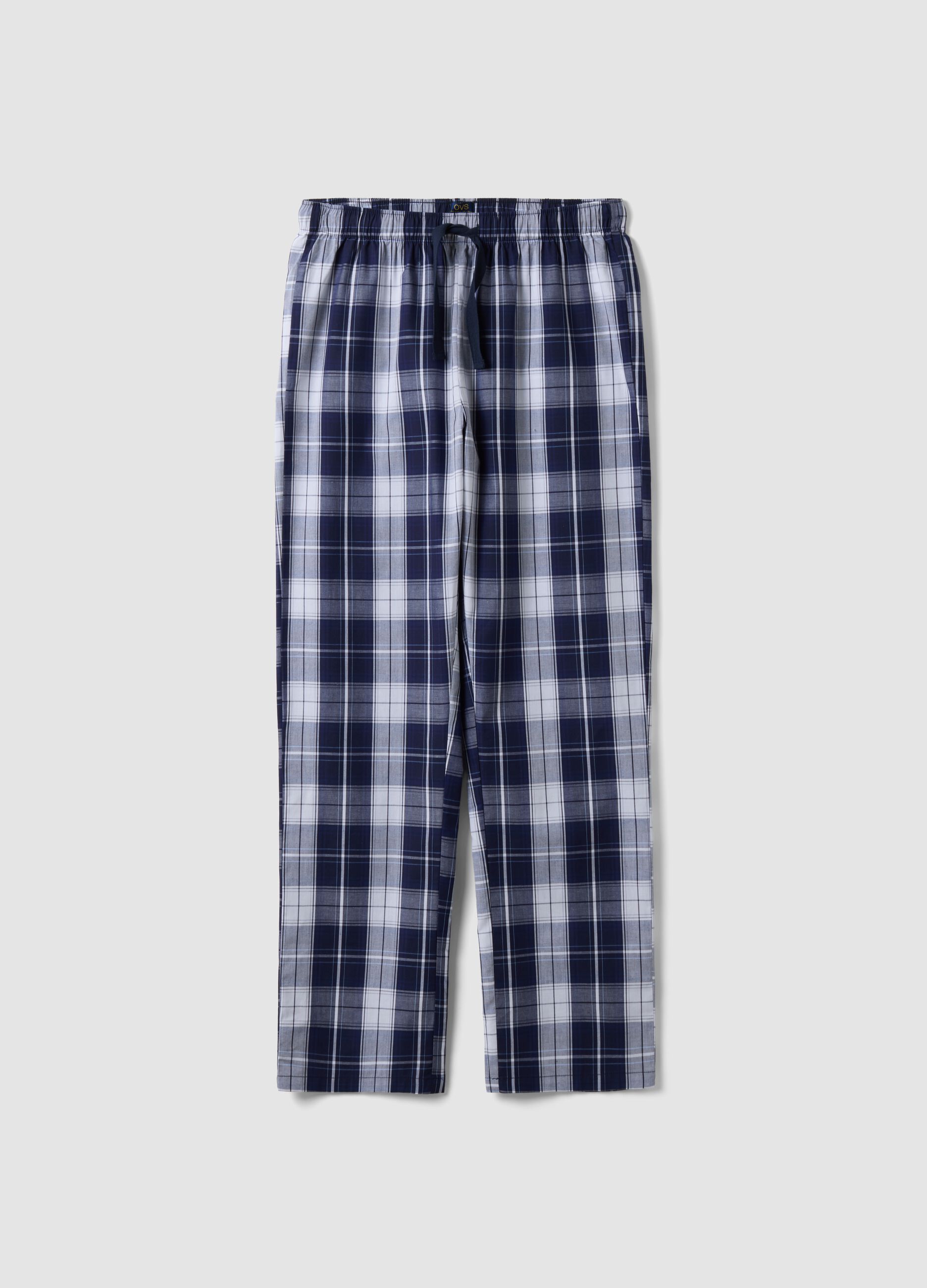 Men&rsquo;s blue organic cotton checked pyjama trousers