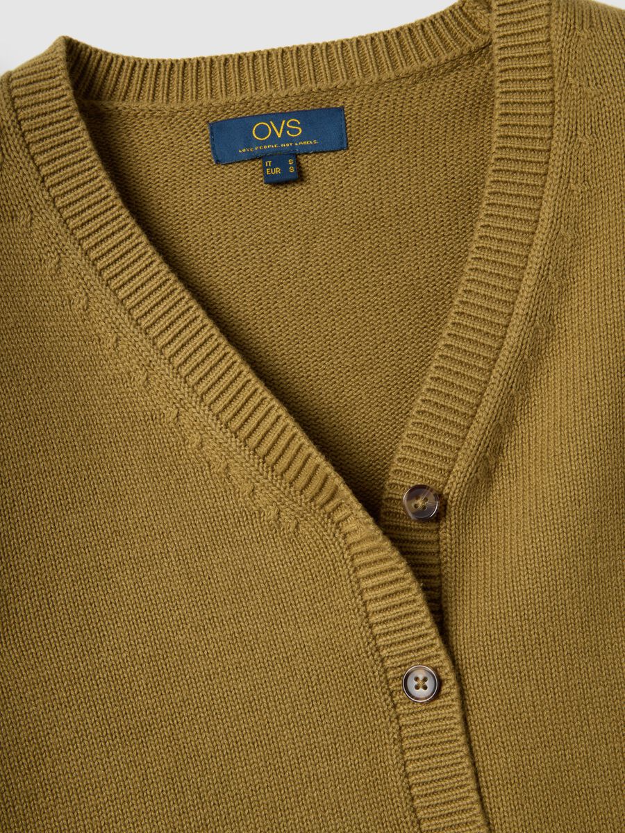 Cardigan verde con scollo a V in puro cotone regular fit_5