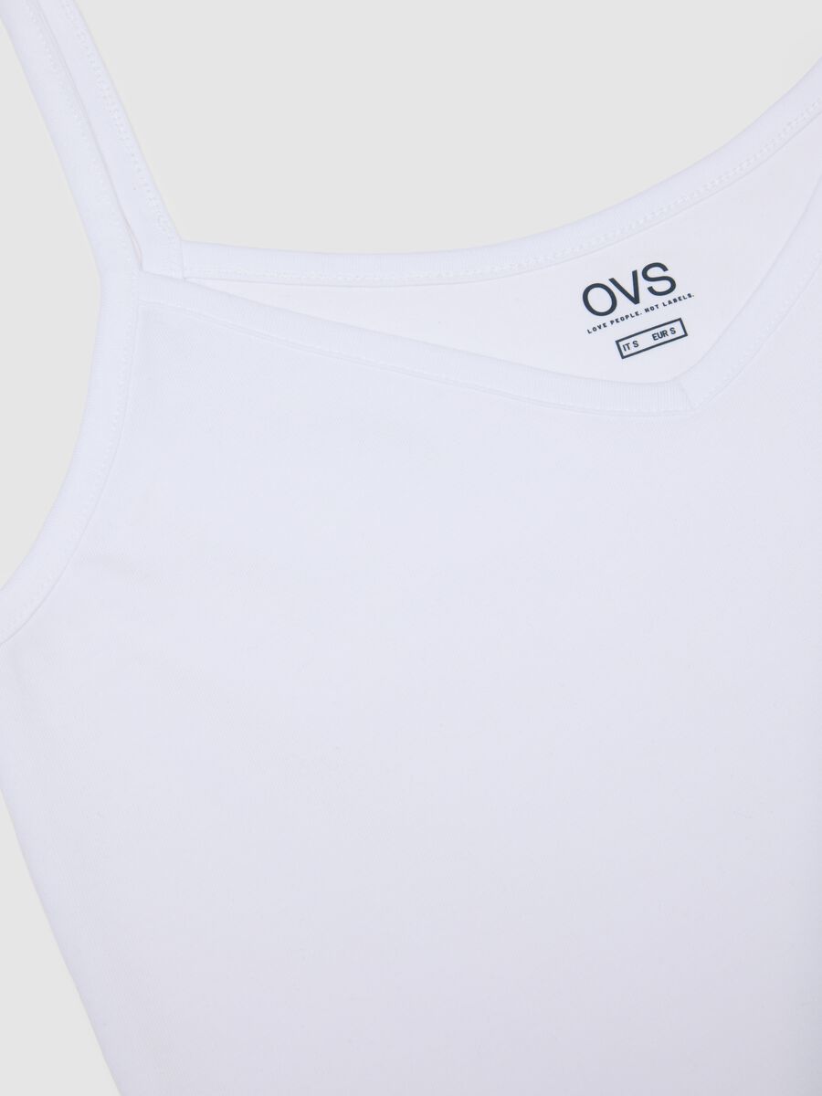 White stretch cotton tank top regular fit deep V_5