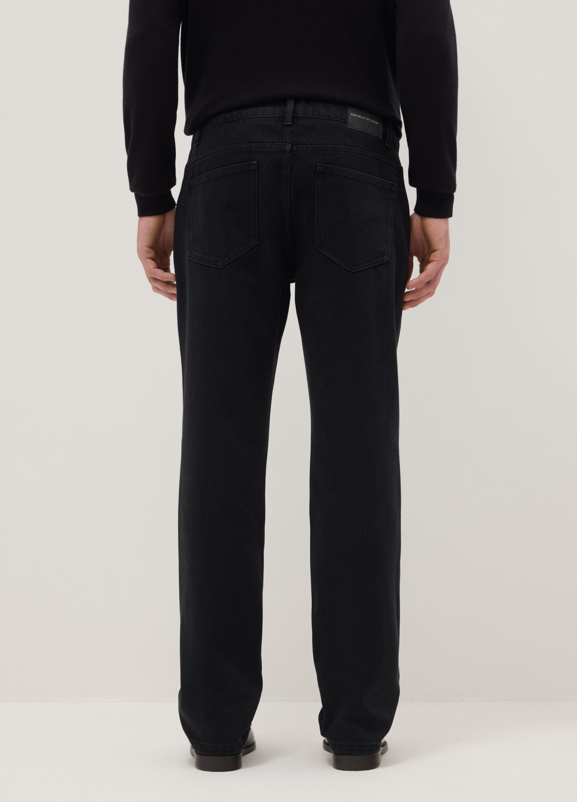 Black cotton blend trousers in regular fit