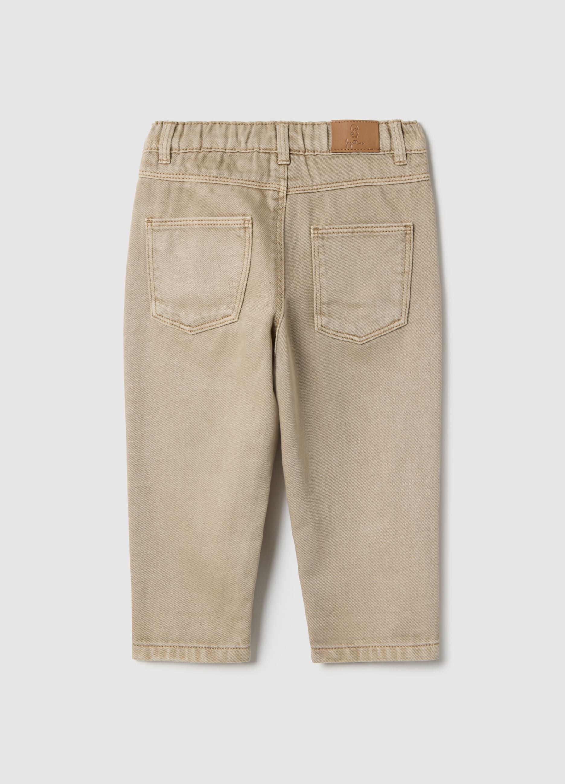 Boys' beige regular fit pure cotton trousers