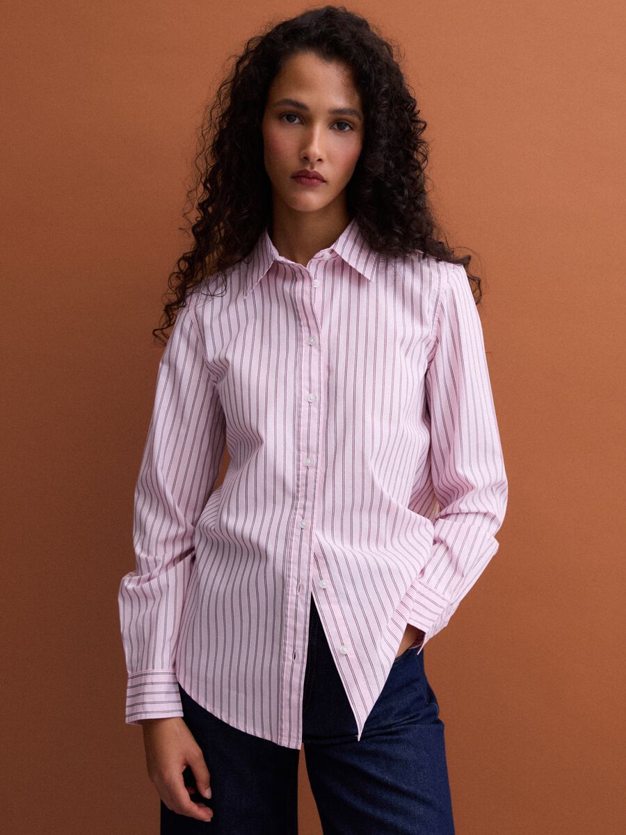 Pink striped poplin shirt, regular fit_1