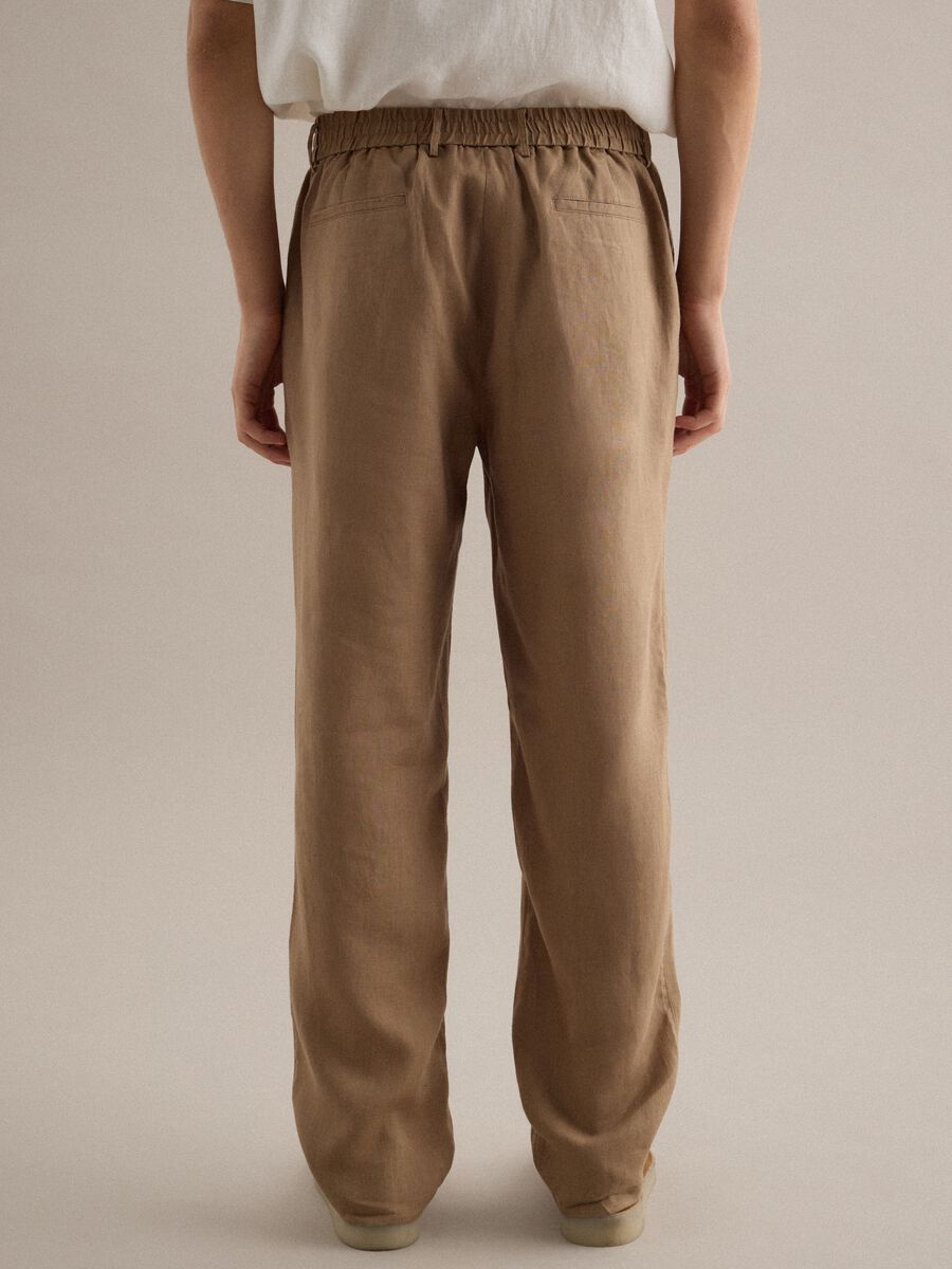 Pantaloni in puro lino marroni regular fit_3