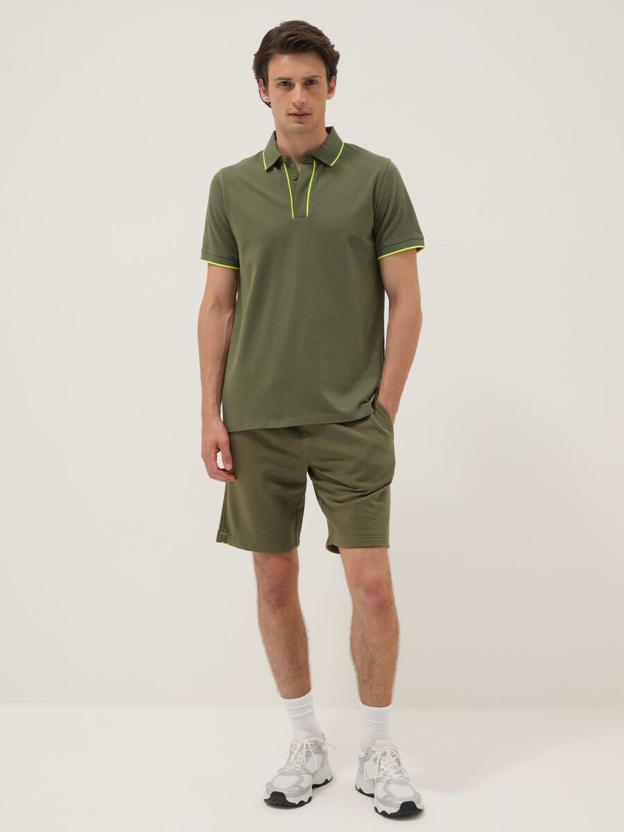 Green stretch cotton polo shirt with classic collar_1