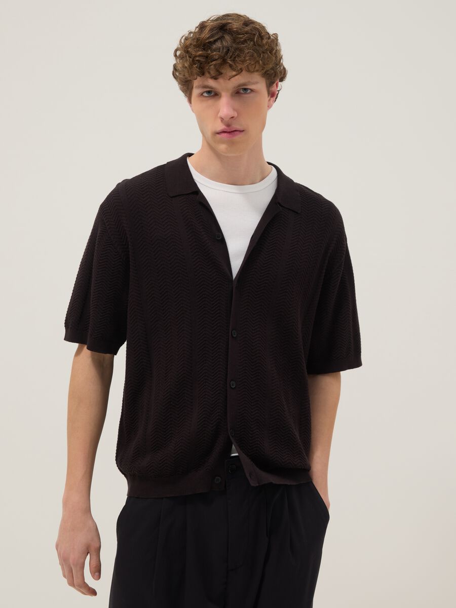 Camicia nera in puro cotone a maniche corte over fit_1