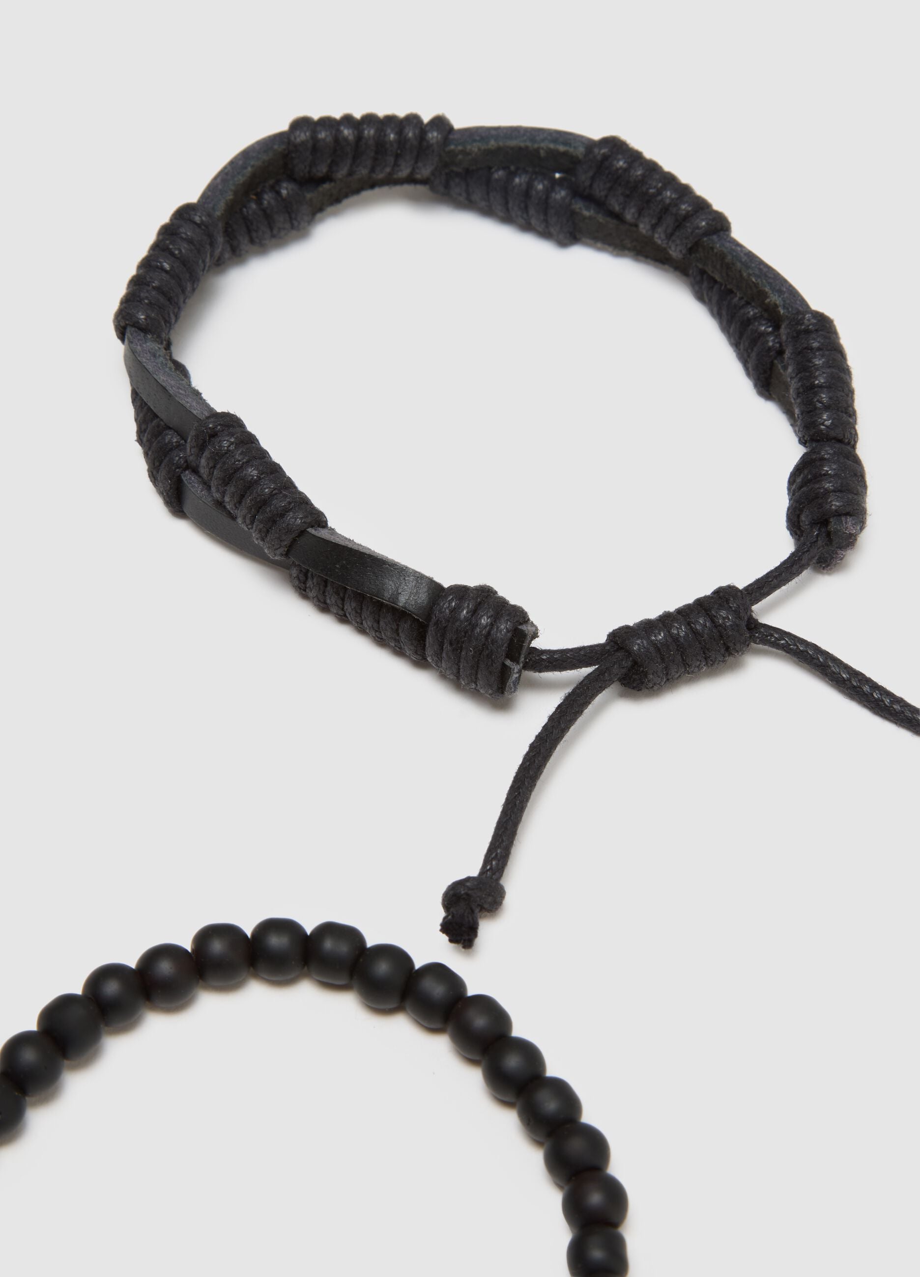 Black Genuine Leather Bracelet Twin Pack