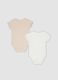 Two-pack of beige and white organic cotton short-sleeve bodysuits for baby boy_1