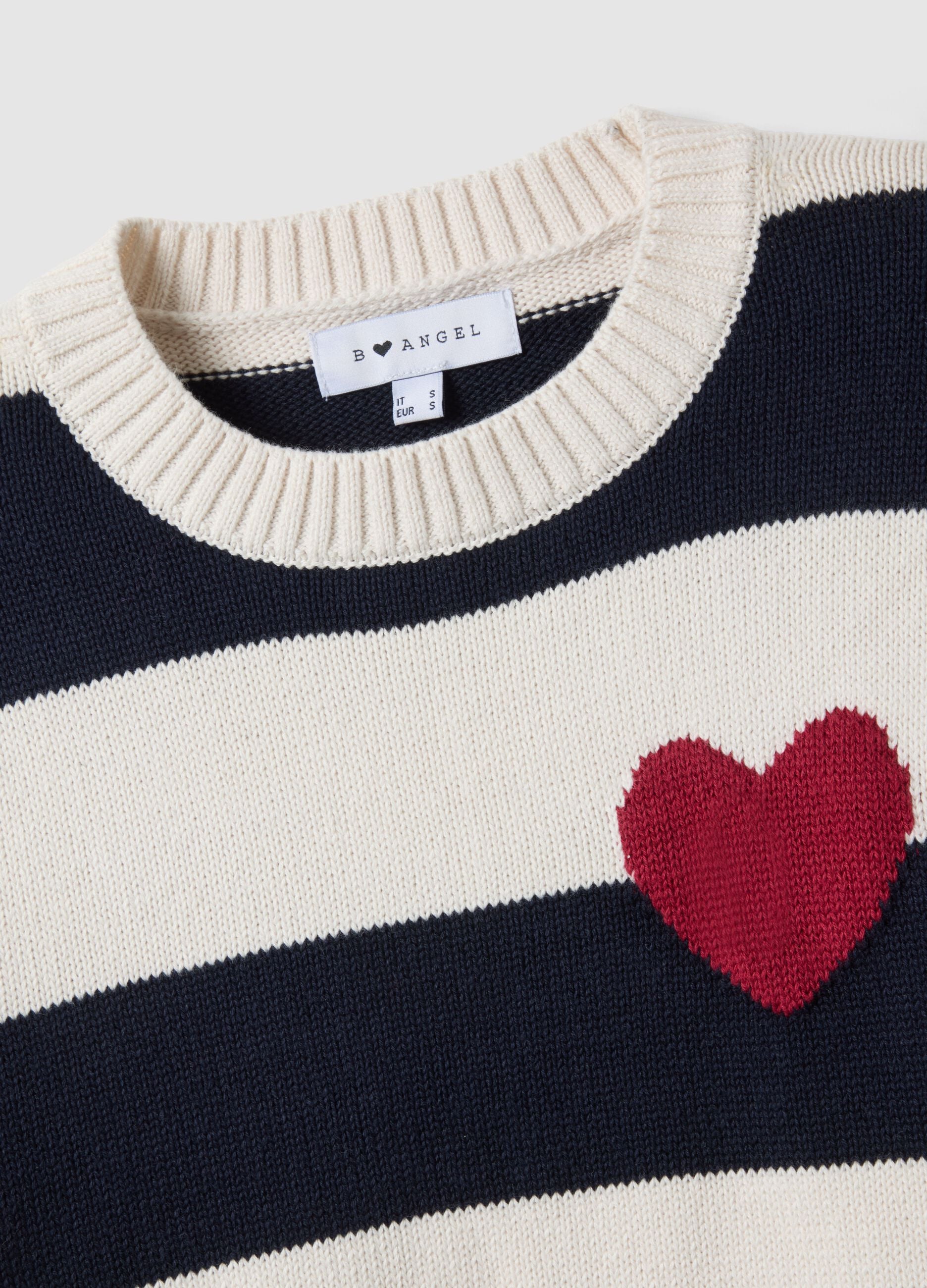 Regular fit multicolour striped cotton blend jumper with heart