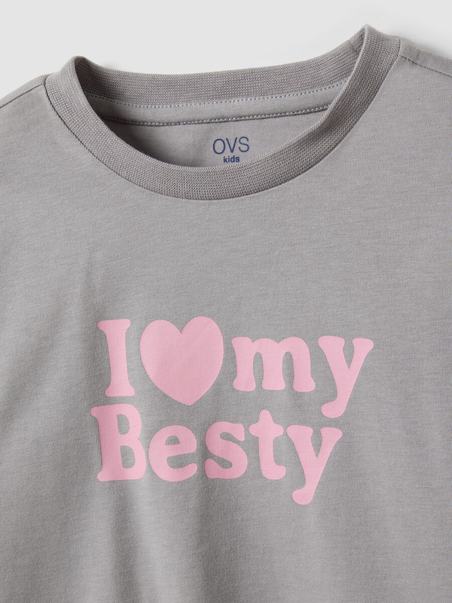 Girls&rsquo; grey organic cotton T-shirt with front print, regular fit_2