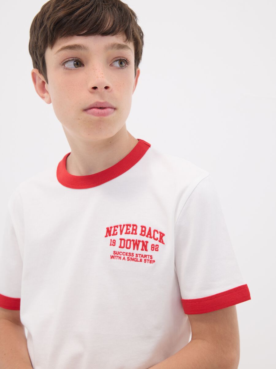 White pure organic cotton T-shirt with print, relaxed fit, for boys_0