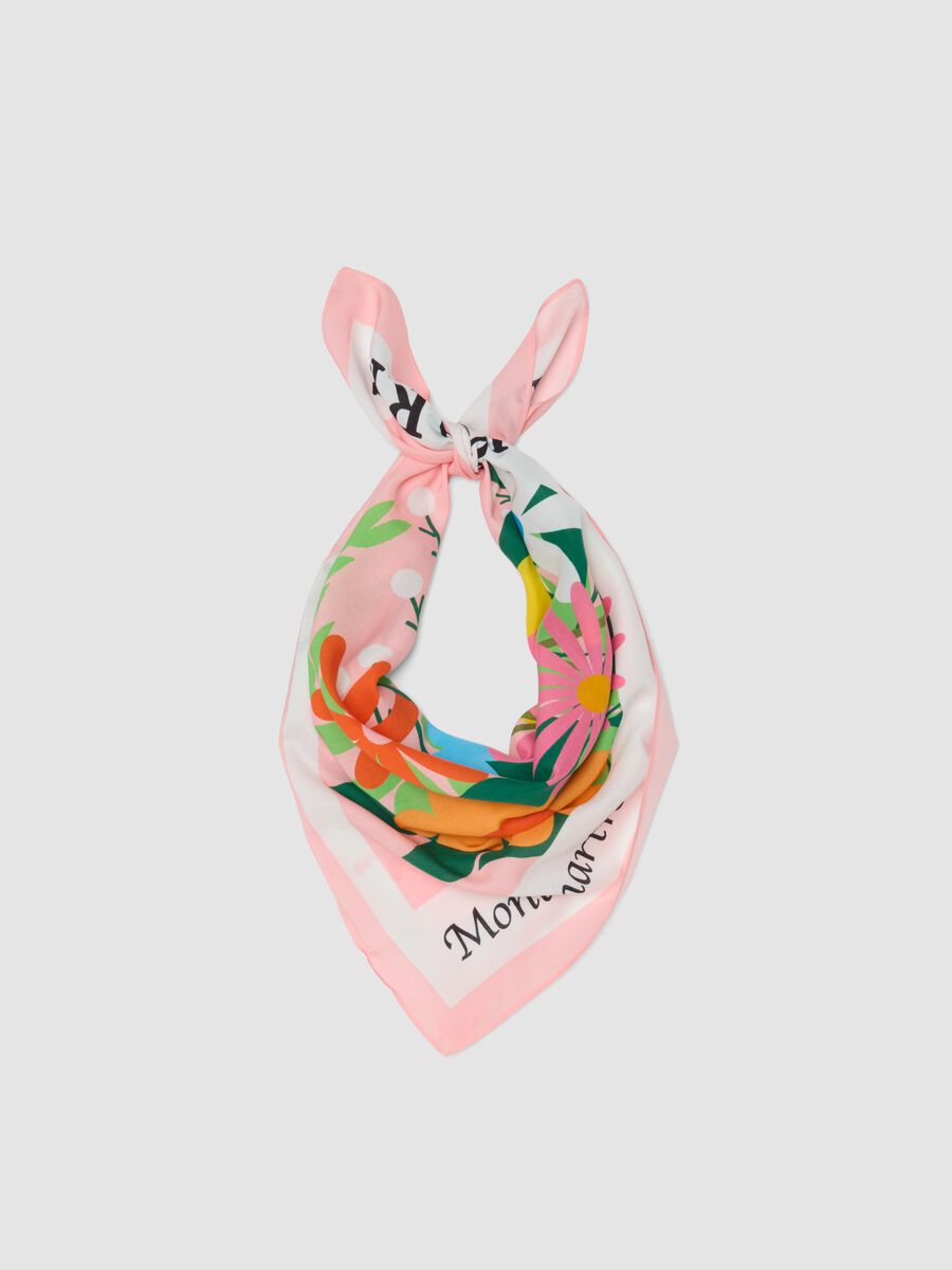 Light scarf in pure multicoloured viscose with floral pattern_0