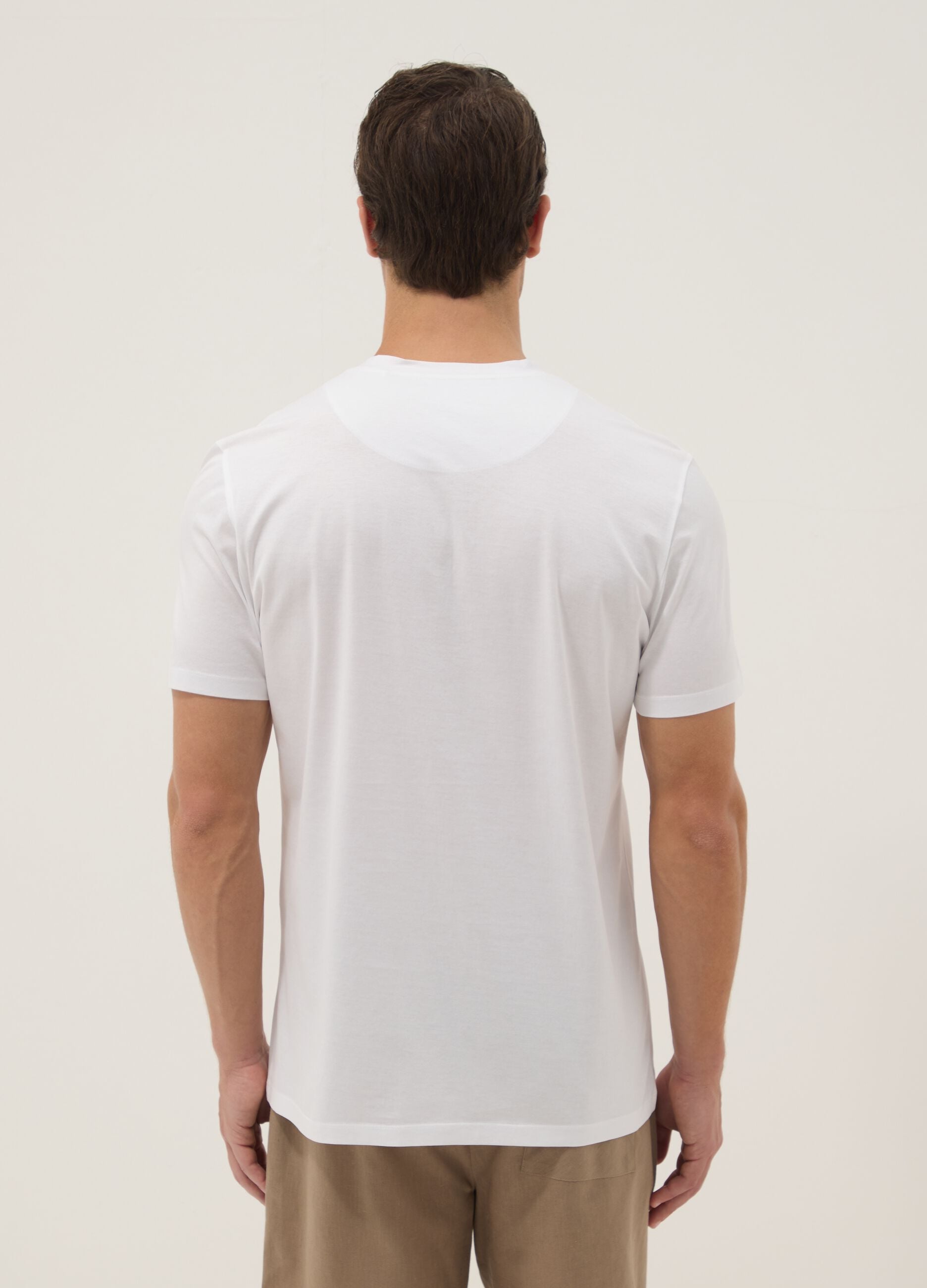 White mercerised pure cotton T-shirt, regular fit