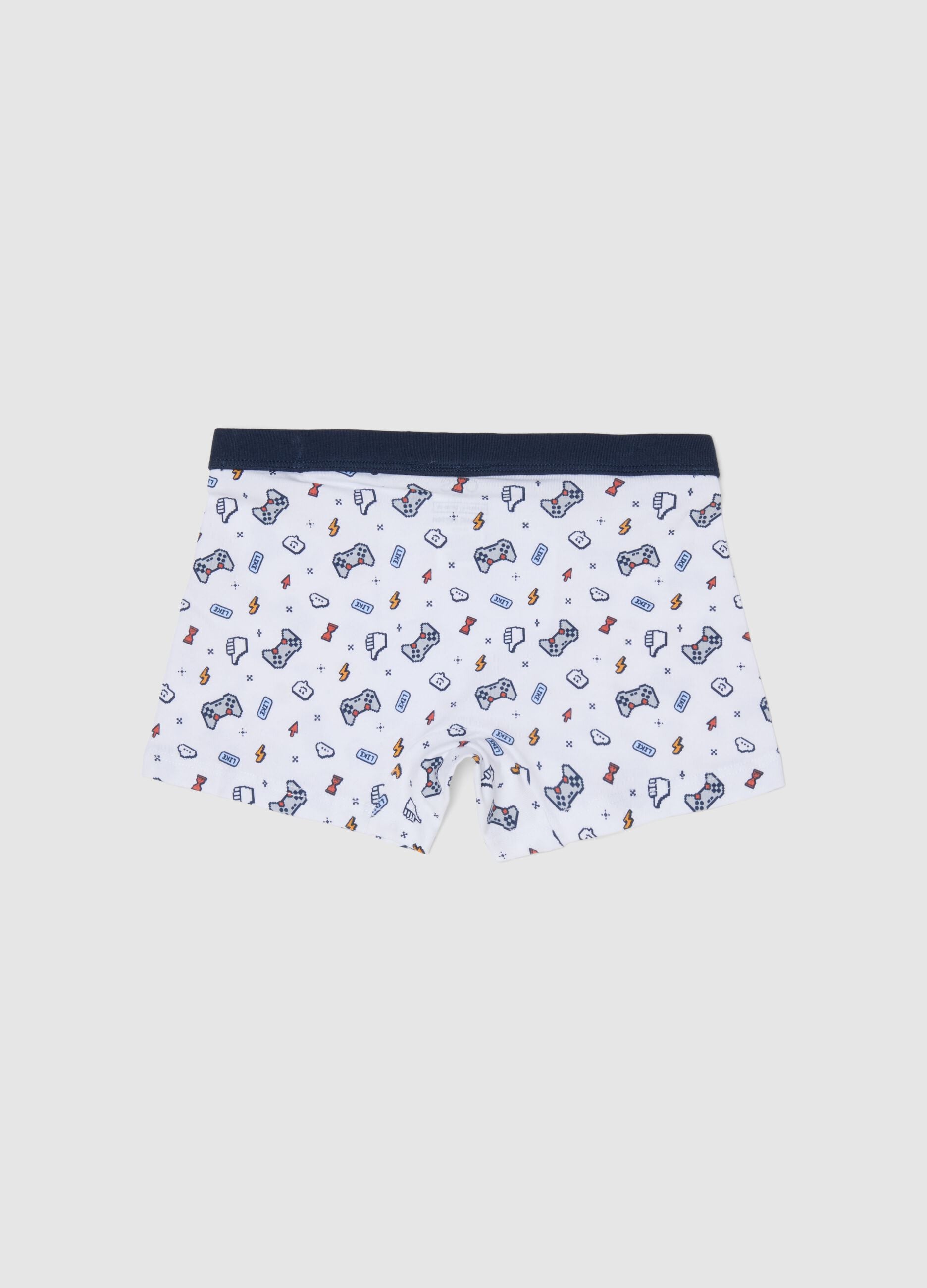 Multicoloured Stretch Cotton Boys' Boxer Shorts with Joystick