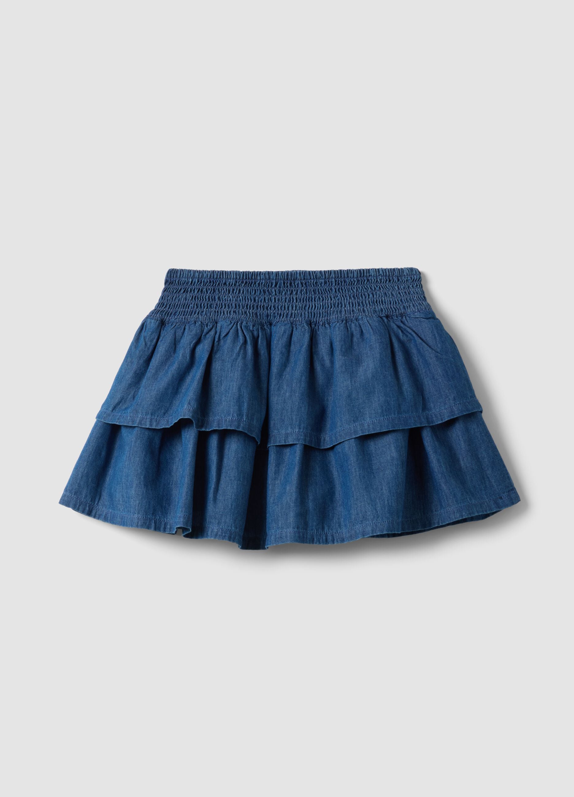 Girls&rsquo; blue denim cotton skort, regular fit