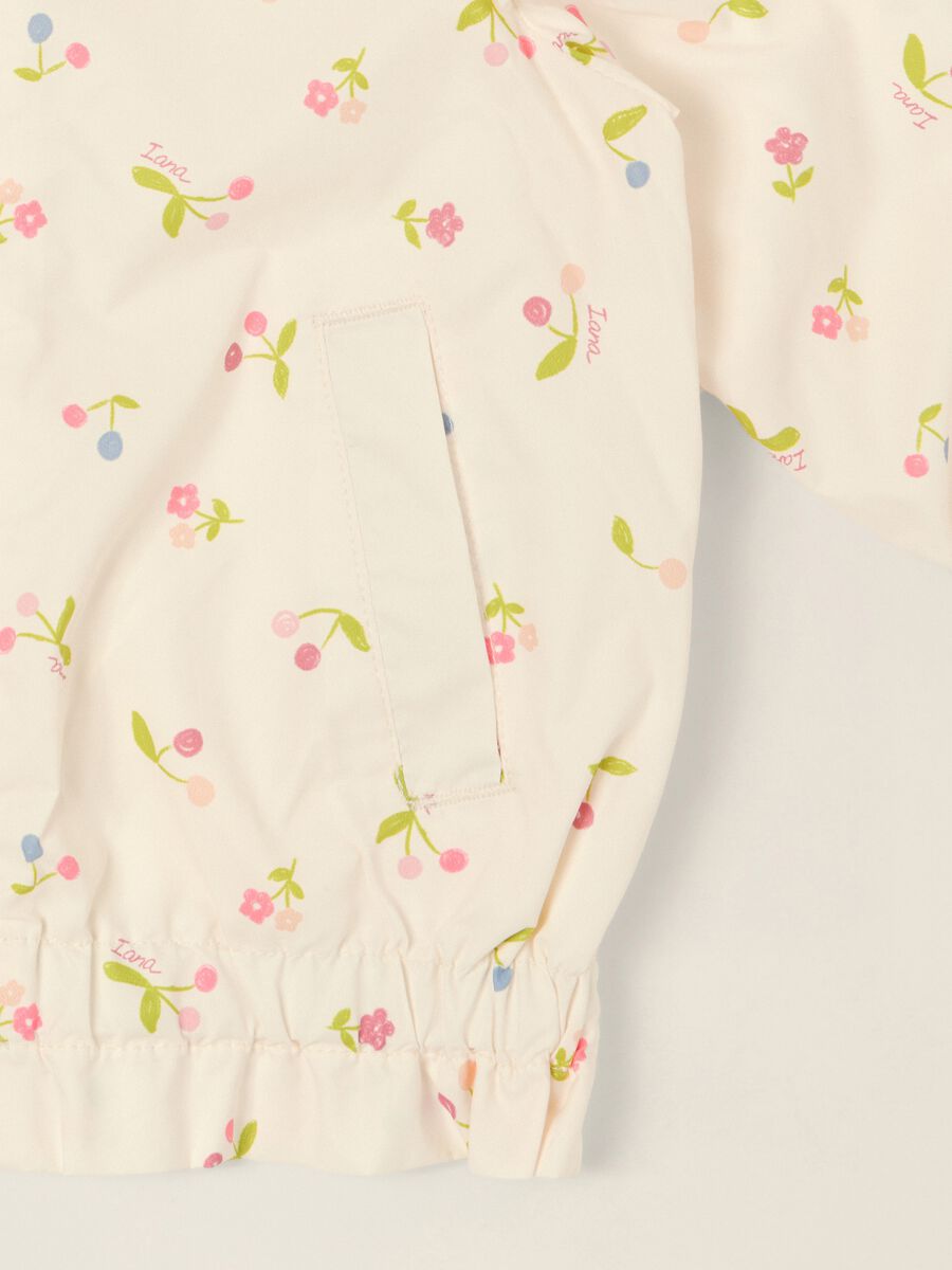 White baby girl hooded jacket with floral print_1