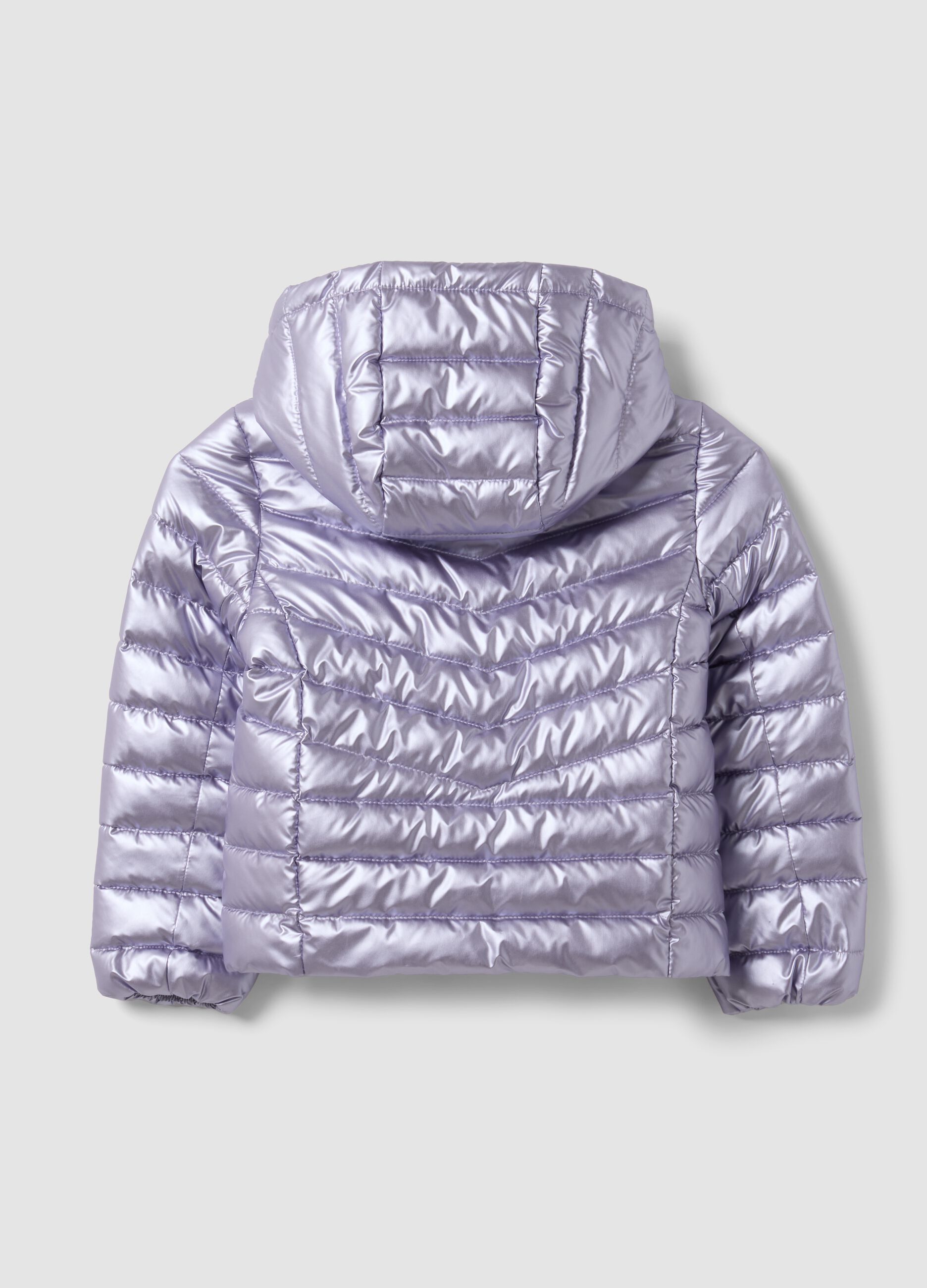 Ultralight purple hooded zip puffer jacket for girls