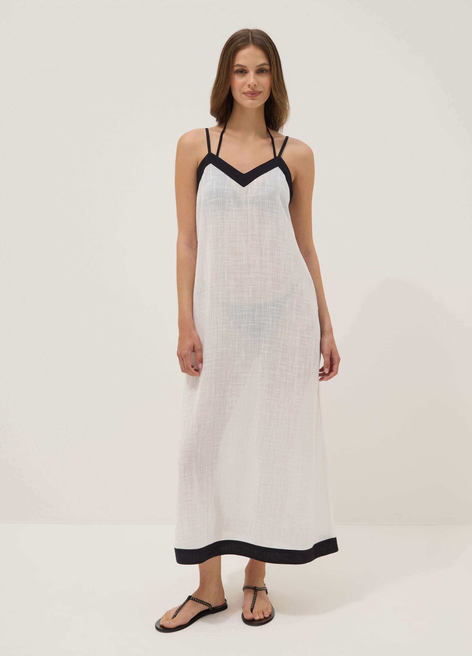 Long white cotton-viscose blend beach cover-up