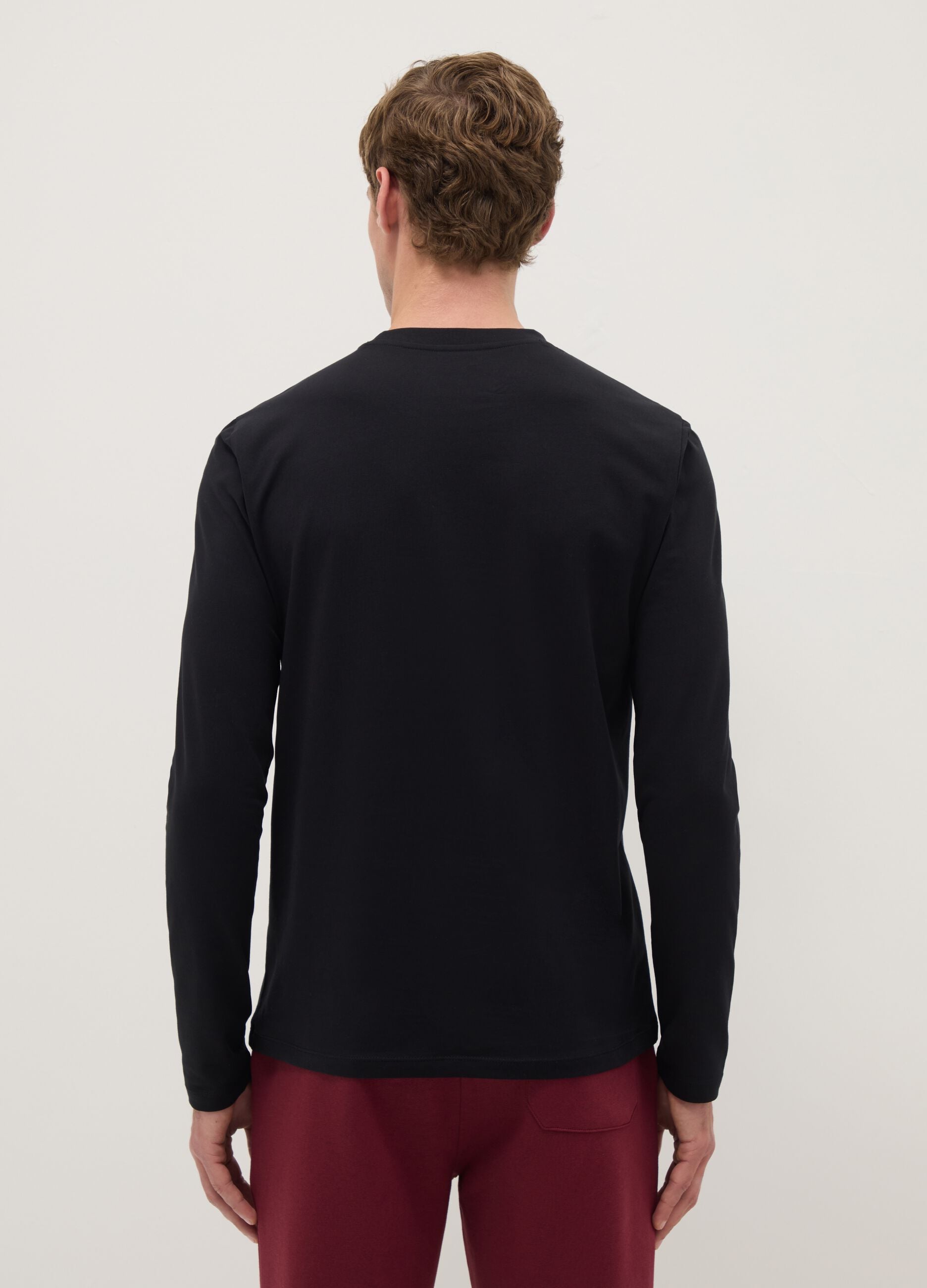 Black long sleeve stretch cotton regular fit T-shirt