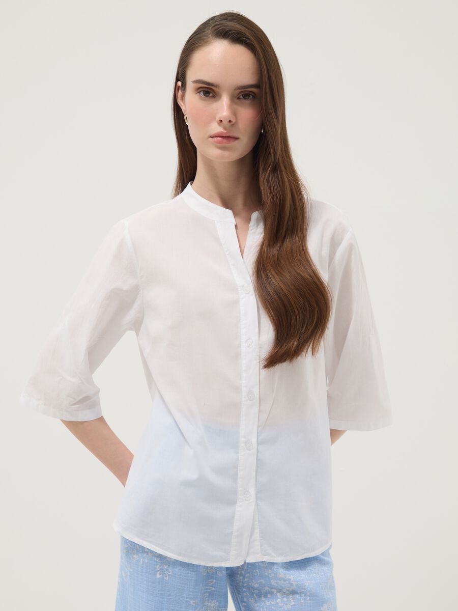 White pure cotton shirt with broderie anglaise embroidery, regular fit_1