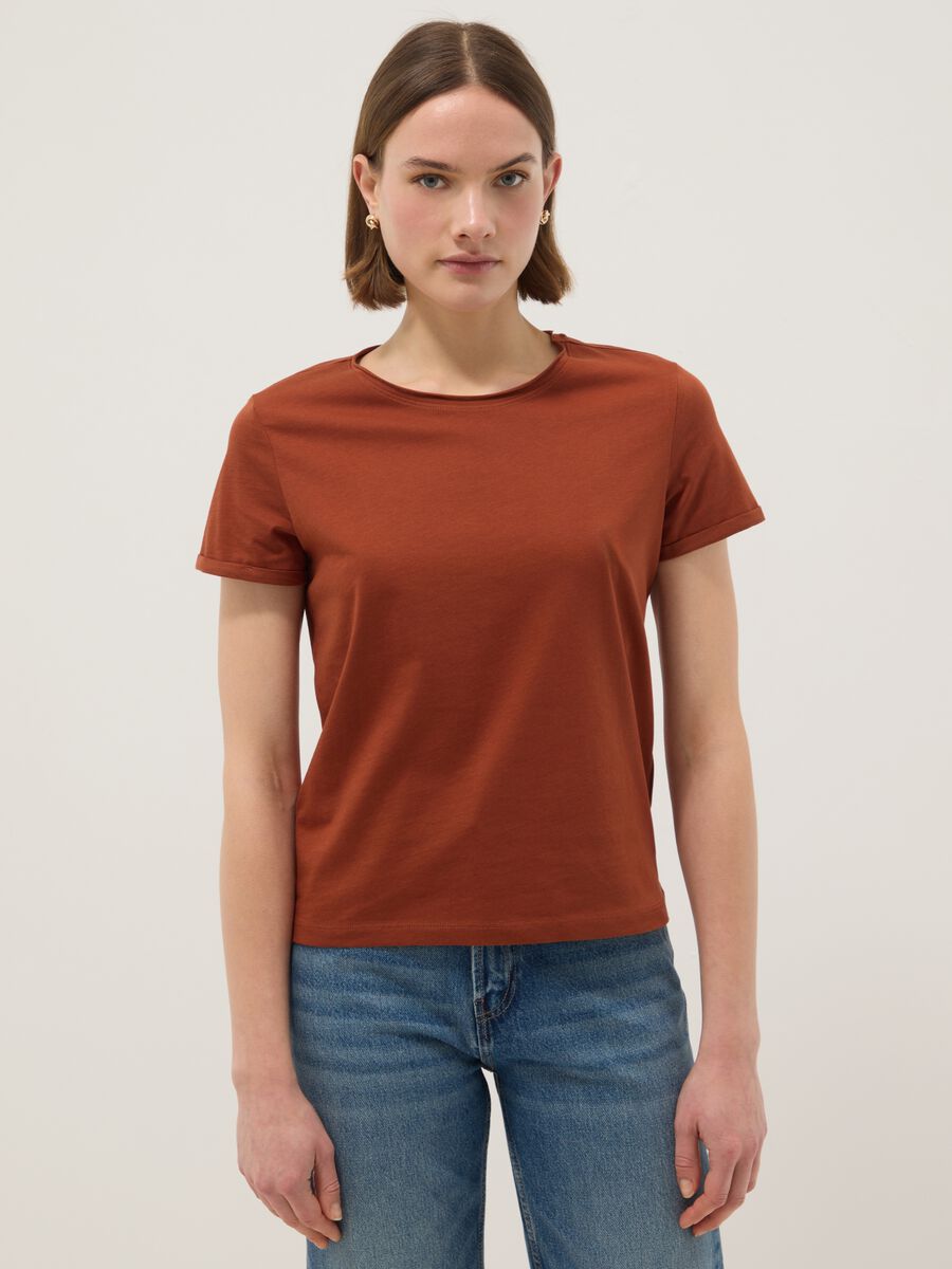 Brown short sleeve pure cotton regular fit T-shirt_0