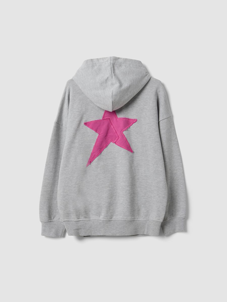 Grey oversized hooded sweatshirt in cotton blend with &ldquo;Sorry&rdquo; embroidery for girls_4