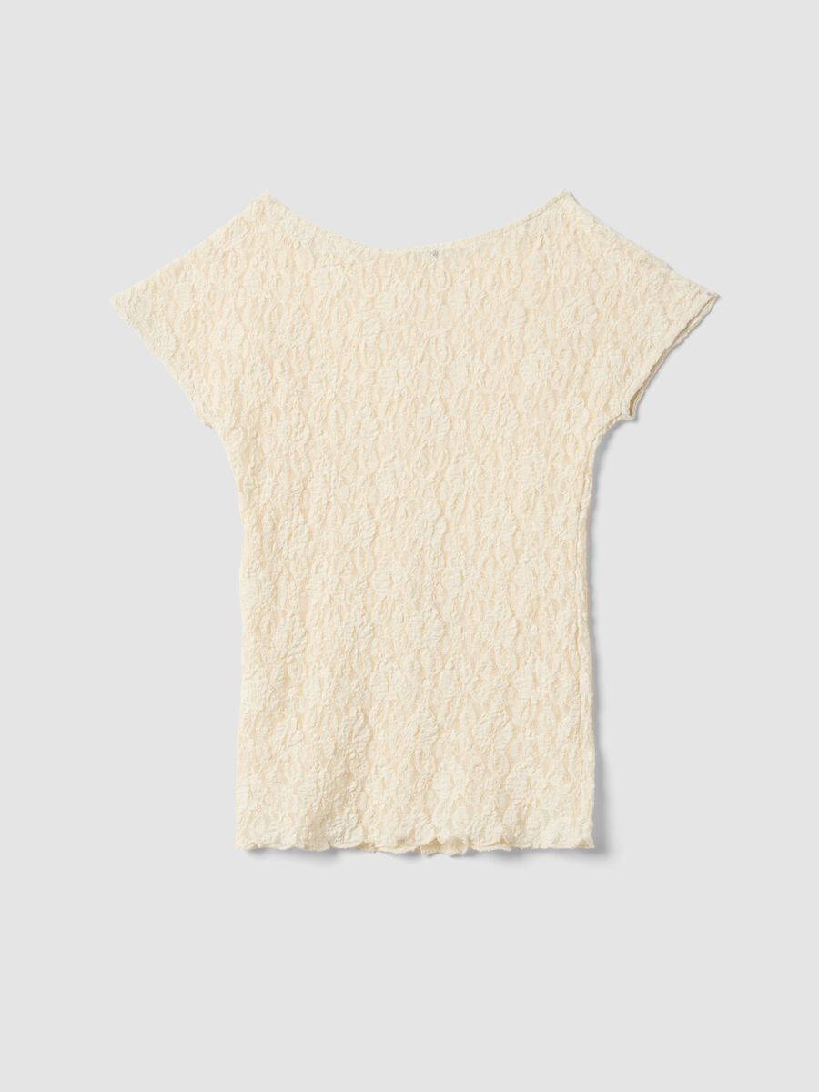 White stretch T-shirt with embossed floral texture_1