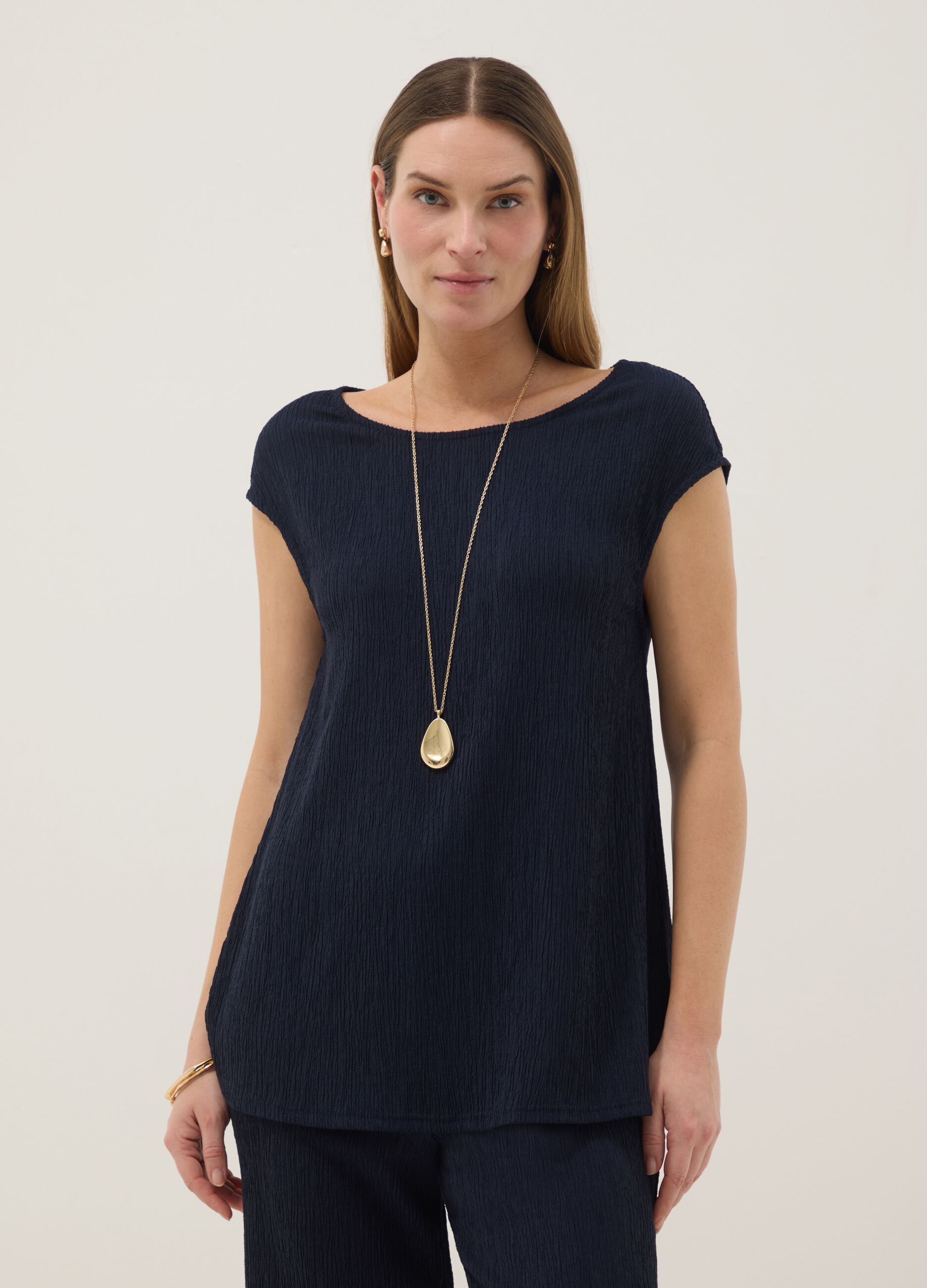 Blue regular fit sleeveless maternity T-shirt