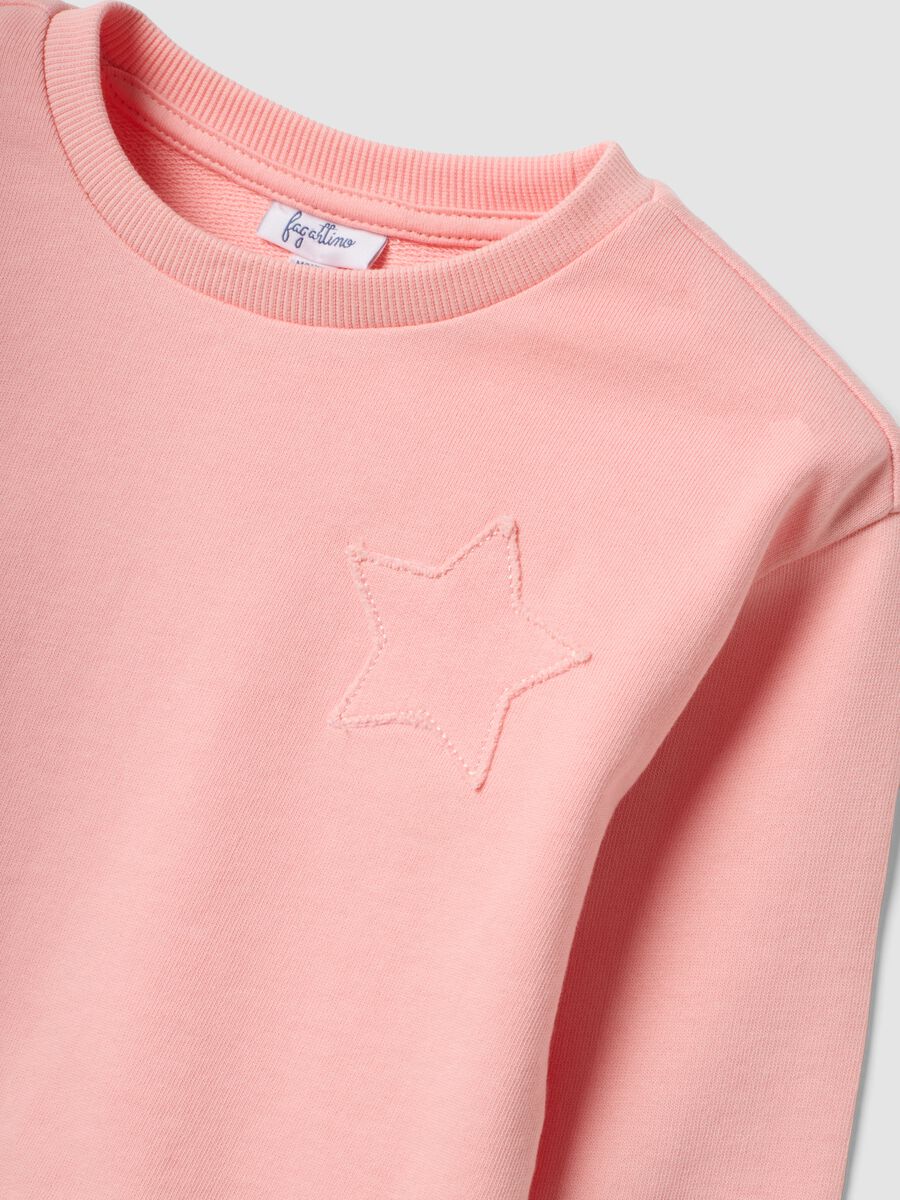 Felpa rosa girocollo in misto cotone e viscosa con stella ricamata per bimba_2